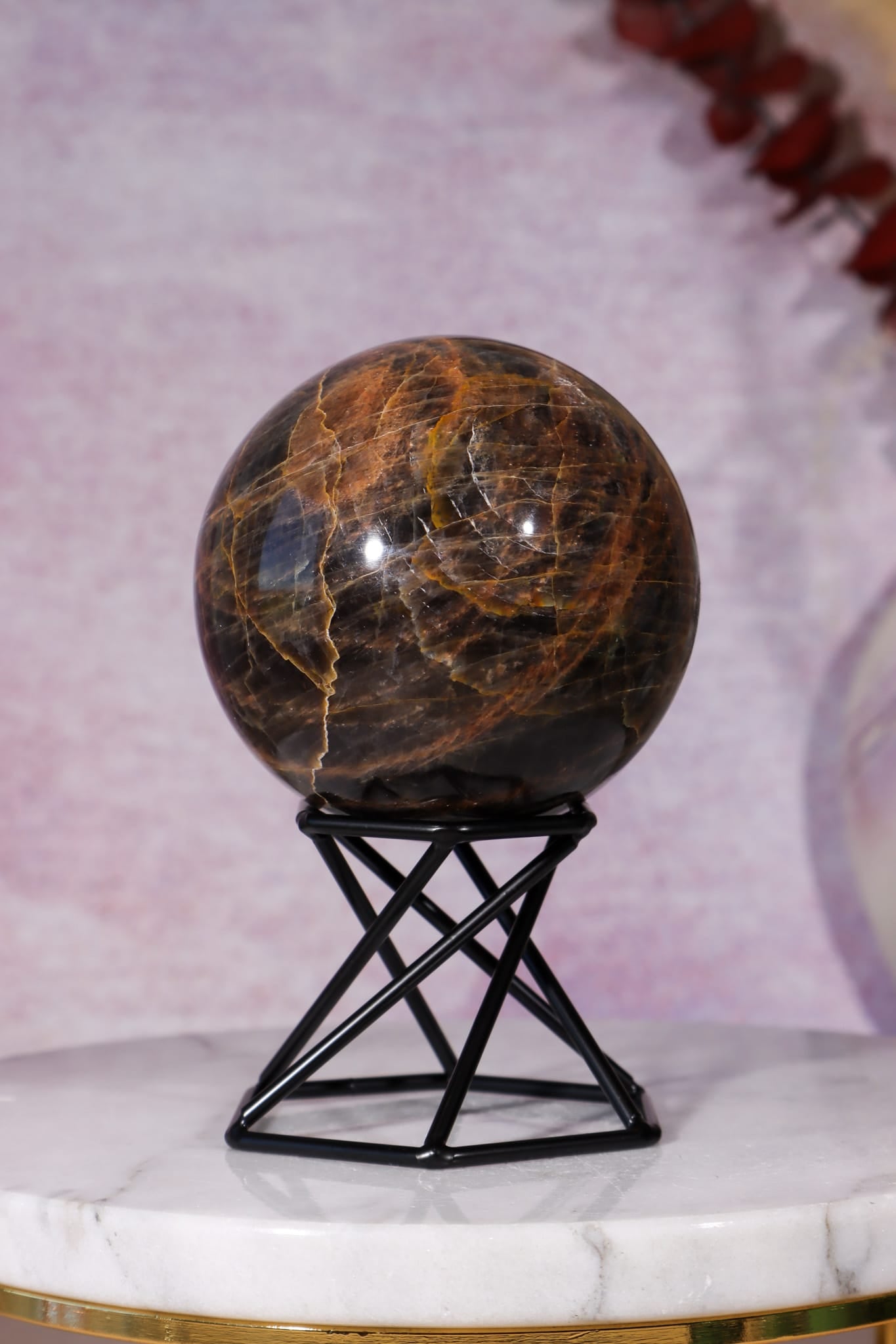 Black Moonstone Sphere 6.2cm, India Towers Tali & Loz Crystals