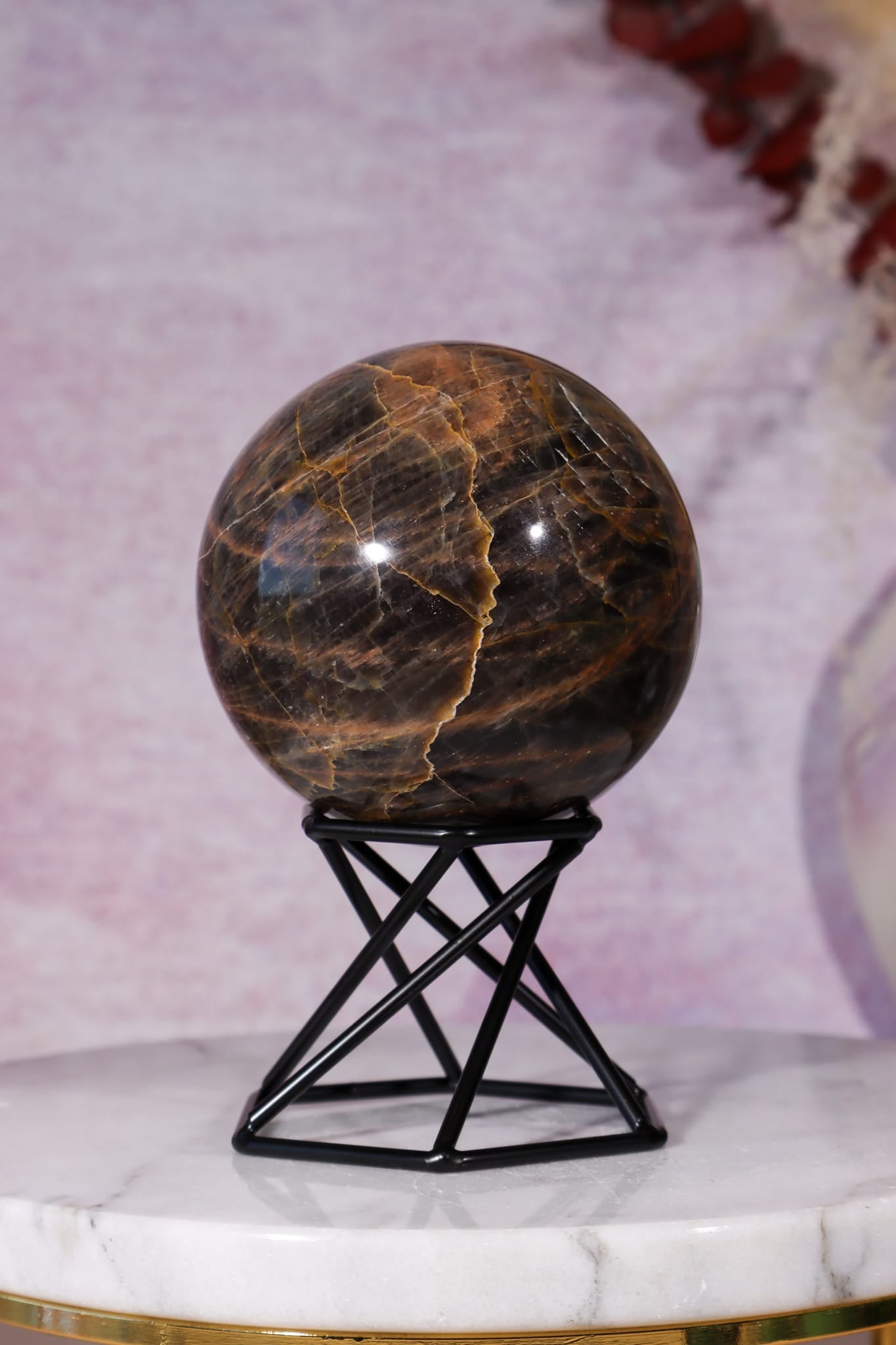 Black Moonstone Sphere 6.2cm, India Towers Tali & Loz Crystals