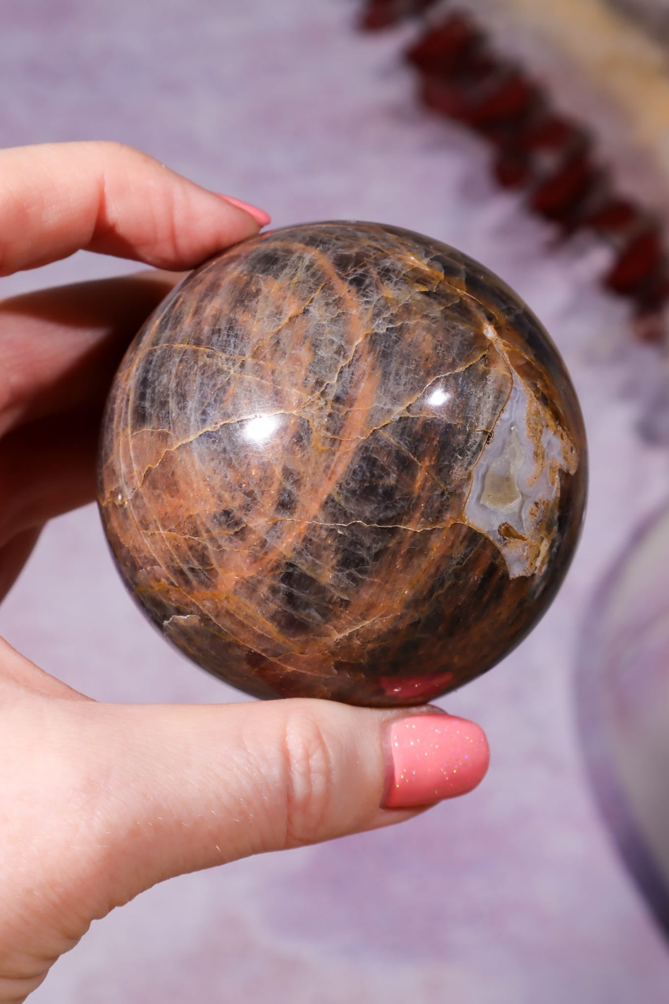 Black Moonstone Sphere 6.2cm, India Towers Tali & Loz Crystals