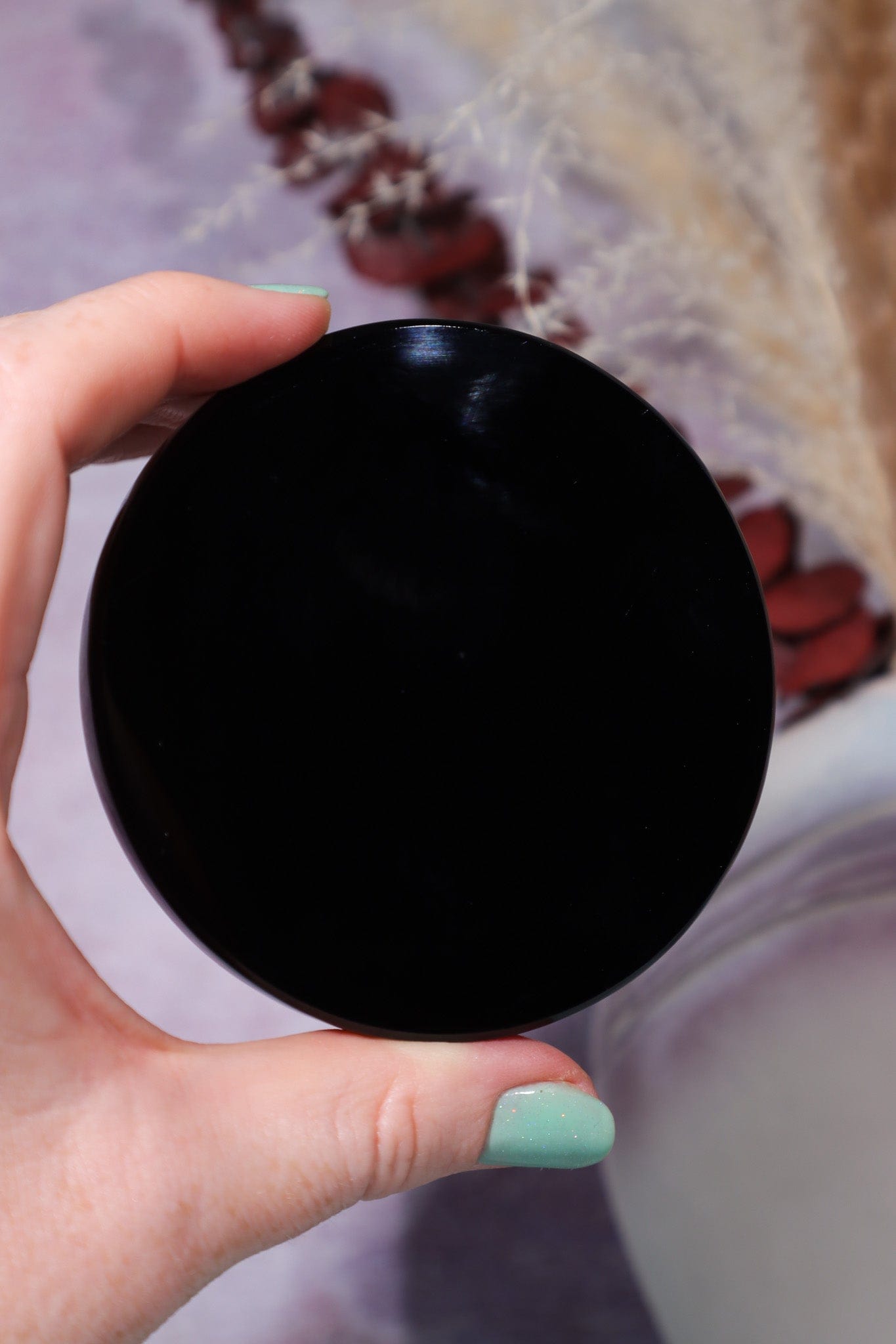 Black Obsidian Scrying Mirrors Flat Bevel 8cm Scrying Mirror Tali & Loz Crystals