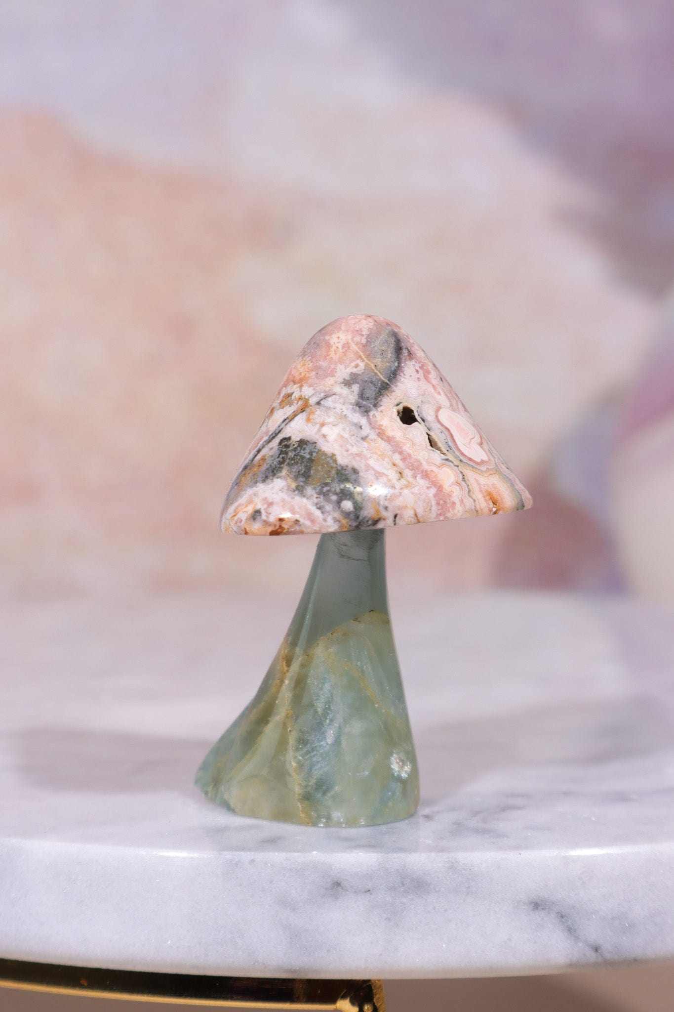 Blue Calcite and Rhodochrosite Mushroom, 28.5gr, Sold As Seen Mushrooms Tali & Loz Crystals