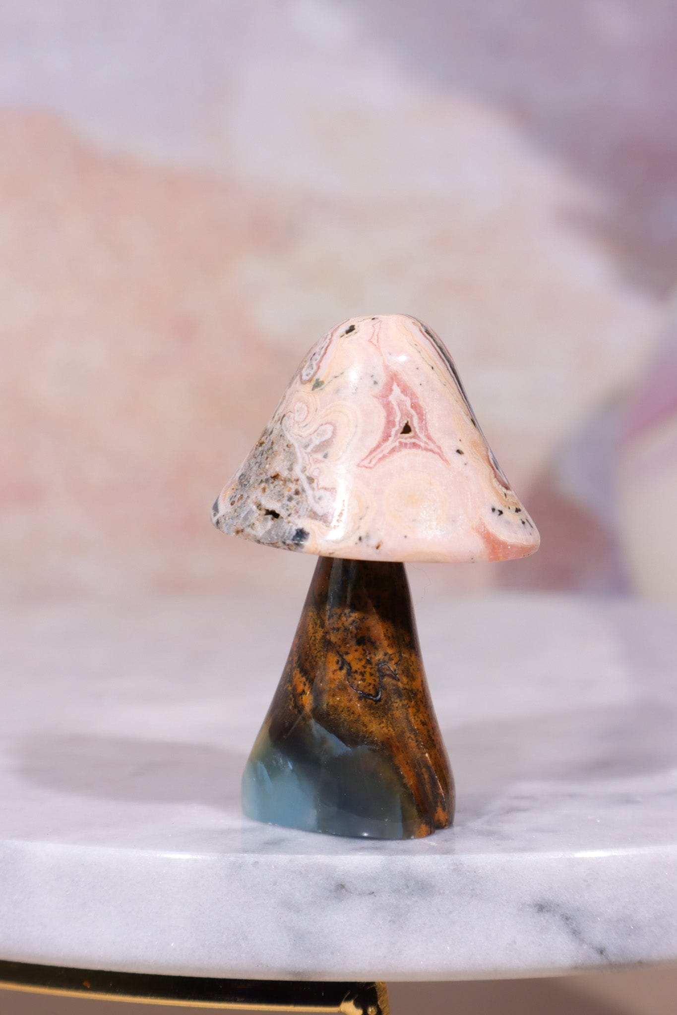 Blue Calcite and Rhodochrosite Mushroom, 31gr, Sold As Seen Mushrooms Tali & Loz Crystals