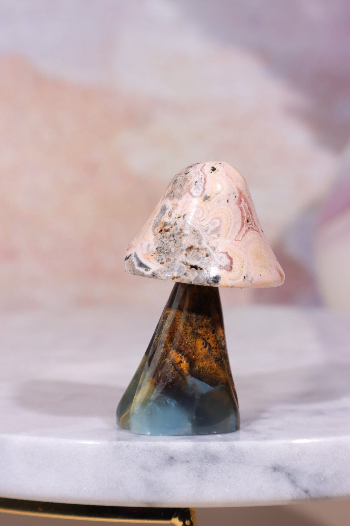 Blue Calcite and Rhodochrosite Mushroom, 31gr, Sold As Seen Mushrooms Tali & Loz Crystals