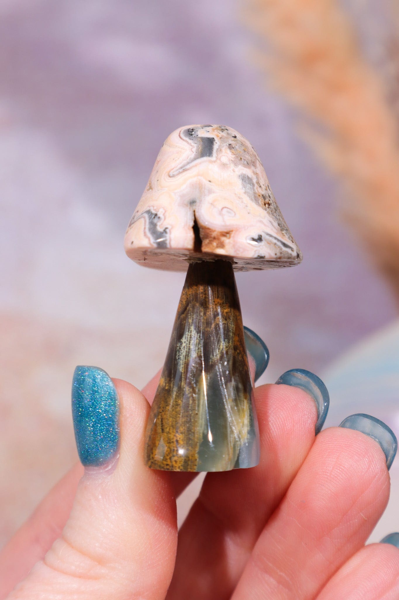 Blue Calcite and Rhodochrosite Mushroom, 31gr, Sold As Seen Mushrooms Tali & Loz Crystals