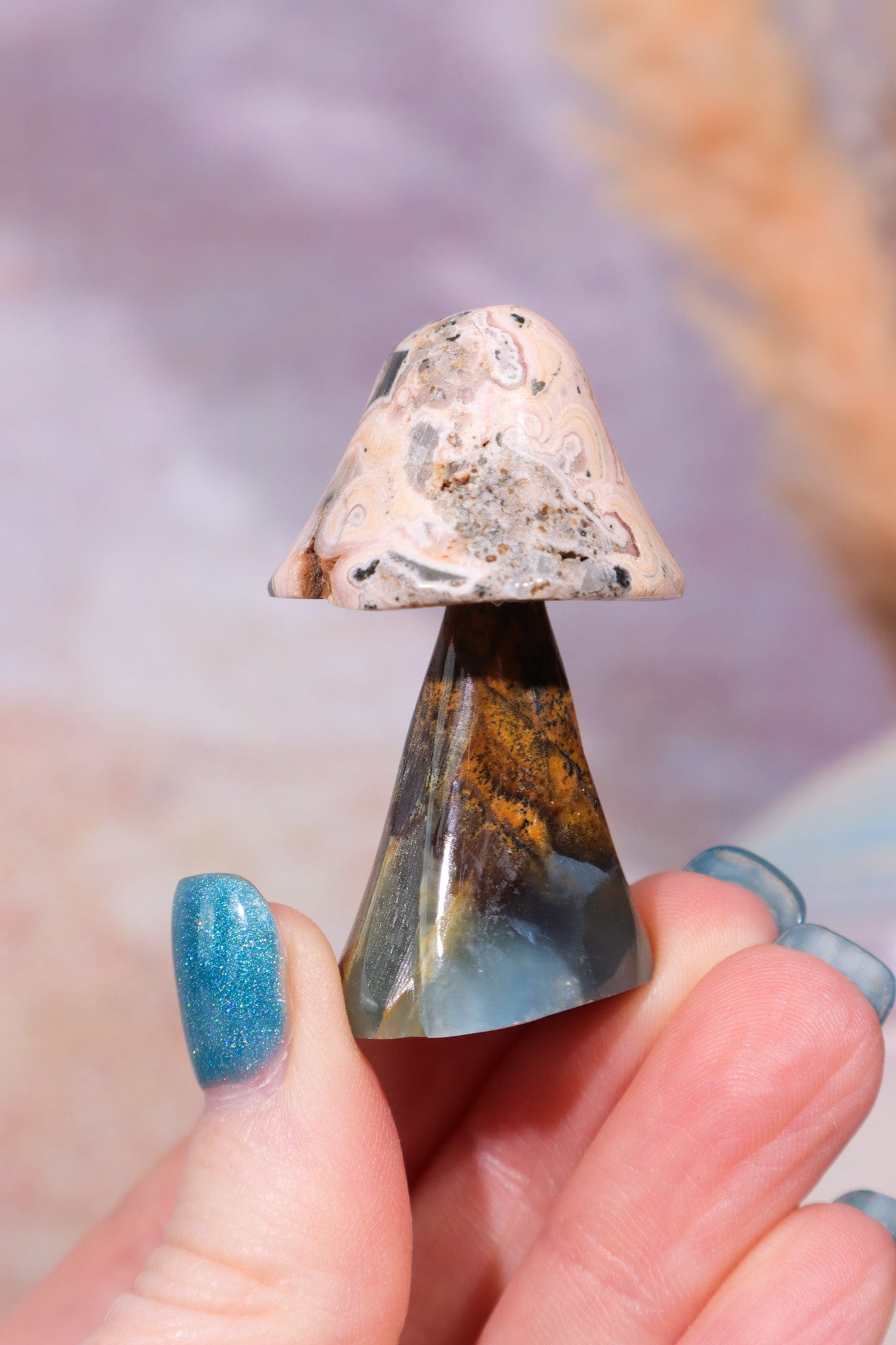 Blue Calcite and Rhodochrosite Mushroom, 31gr, Sold As Seen Mushrooms Tali & Loz Crystals