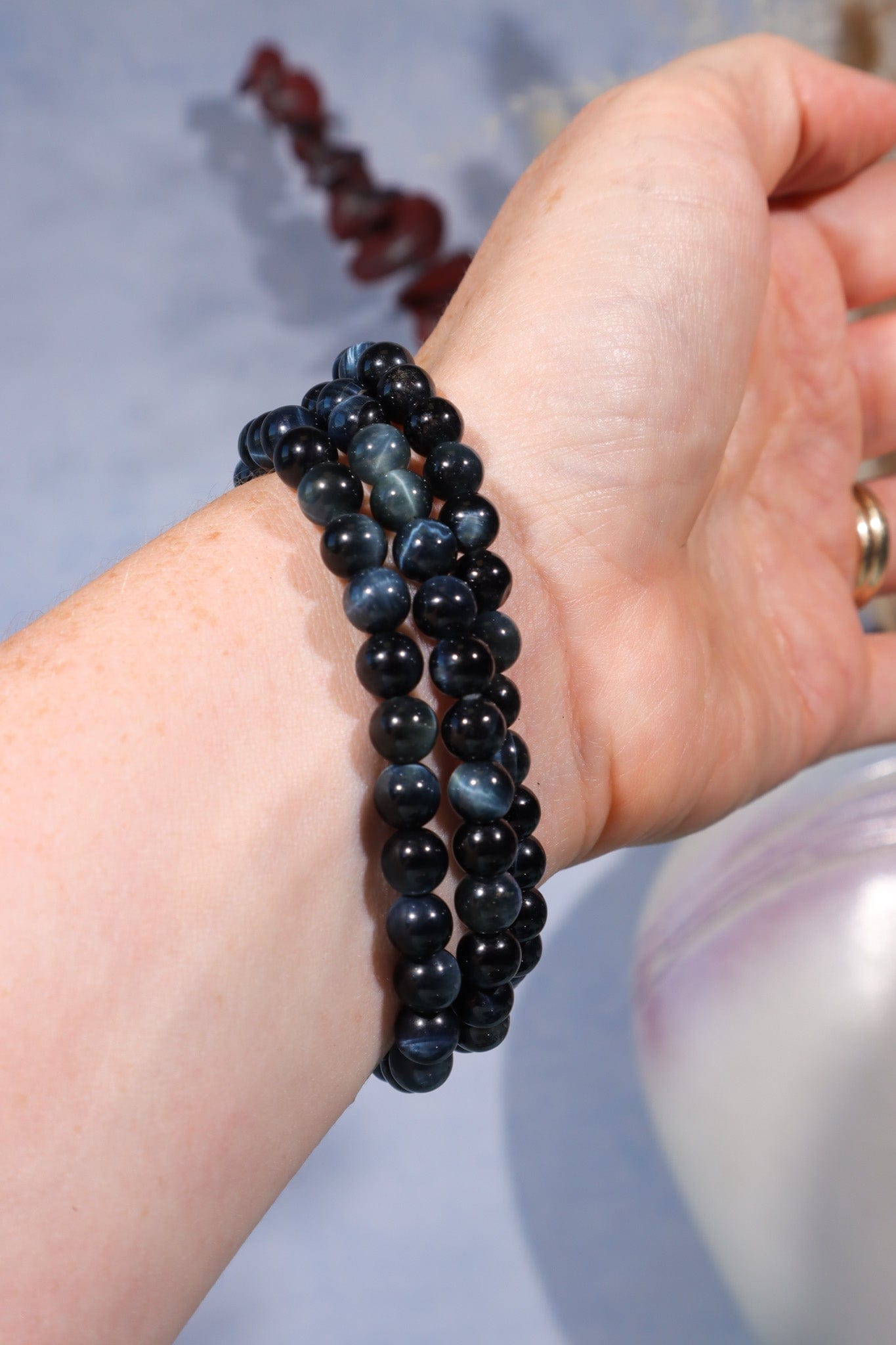 Blue Tigers Eye Beaded Bracelet , Intuitively Chosen Bracelets Tali & Loz Crystals