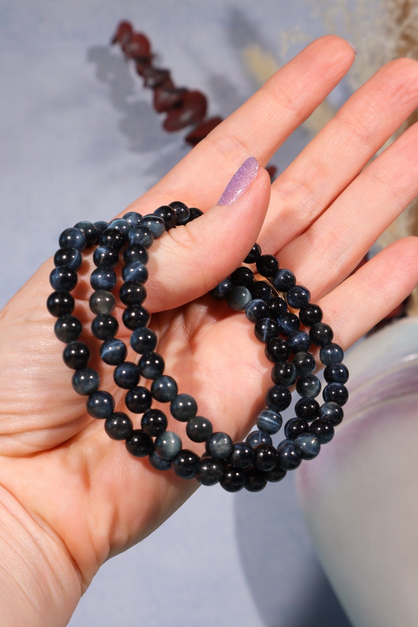 Blue Tigers Eye Beaded Bracelet , Intuitively Chosen Bracelets Tali & Loz Crystals