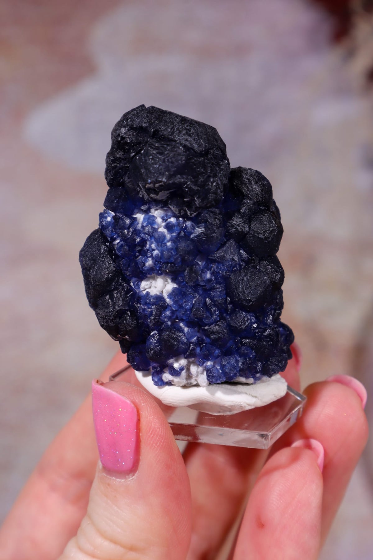 Blueberry Fluorite on Quartz | 48mm | Huanggang Mine, Inner Mongolia Minerals Tali & Loz Crystals
