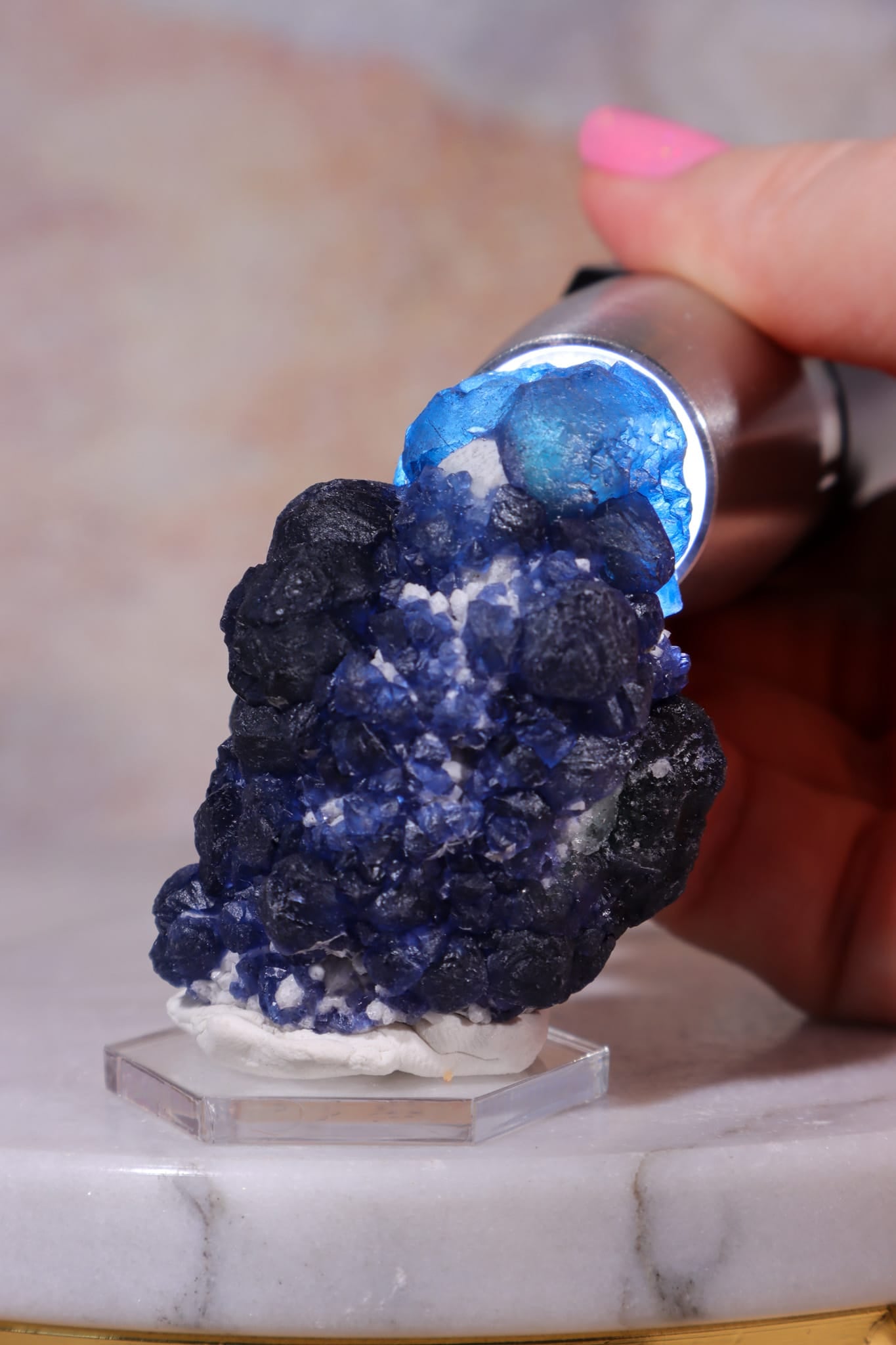 Blueberry Fluorite on Quartz | 48mm | Huanggang Mine, Inner Mongolia Minerals Tali & Loz Crystals