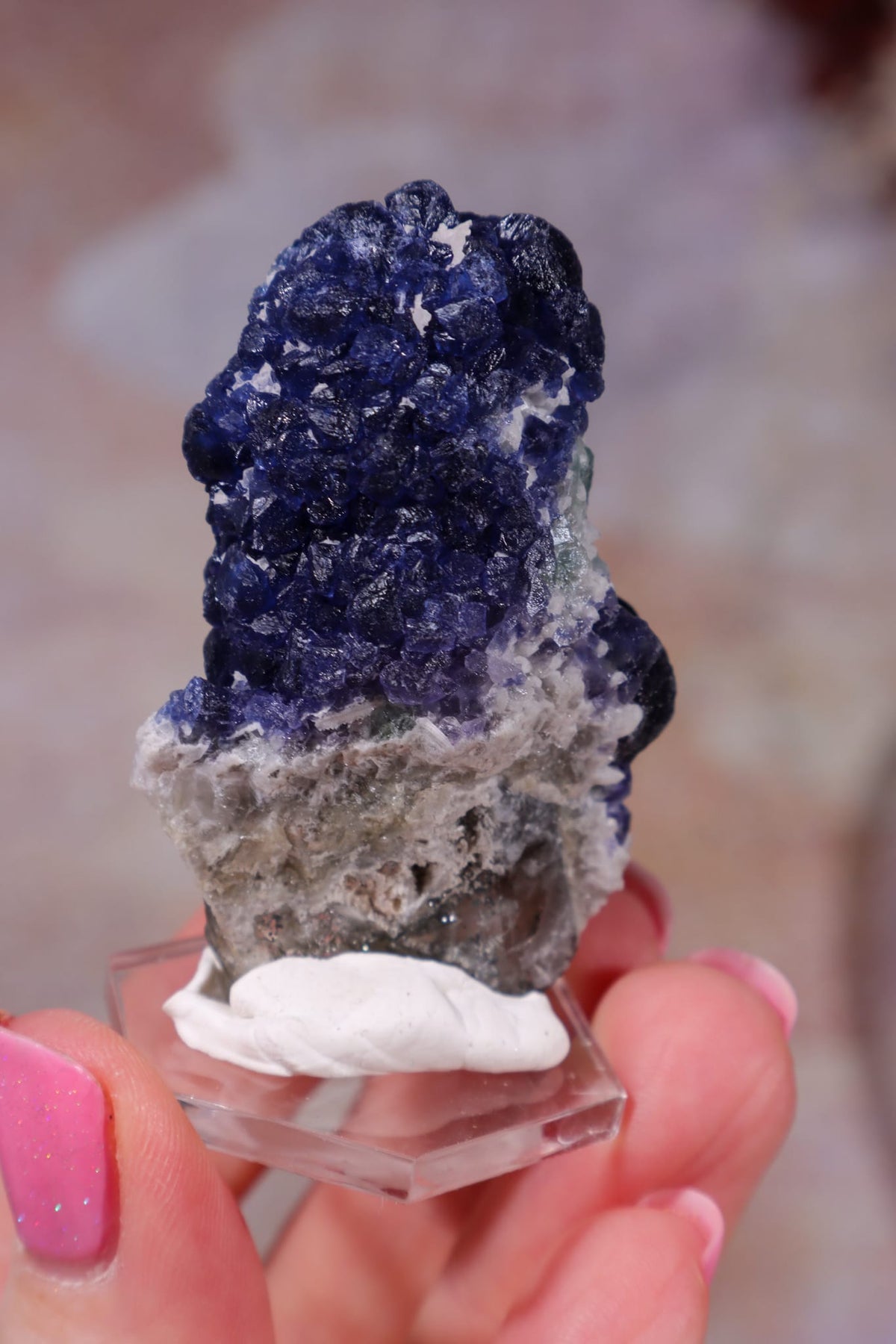 Blueberry Fluorite on Quartz | 51mm | Huanggang Mine, Inner Mongolia Minerals Tali & Loz Crystals