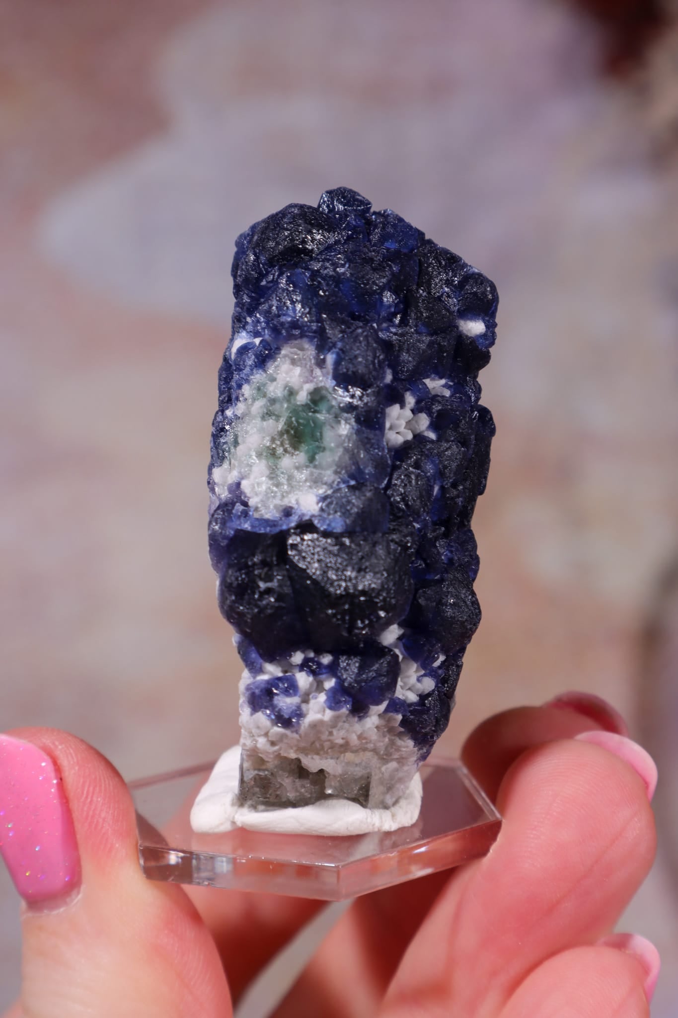 Blueberry Fluorite on Quartz | 51mm | Huanggang Mine, Inner Mongolia Minerals Tali & Loz Crystals