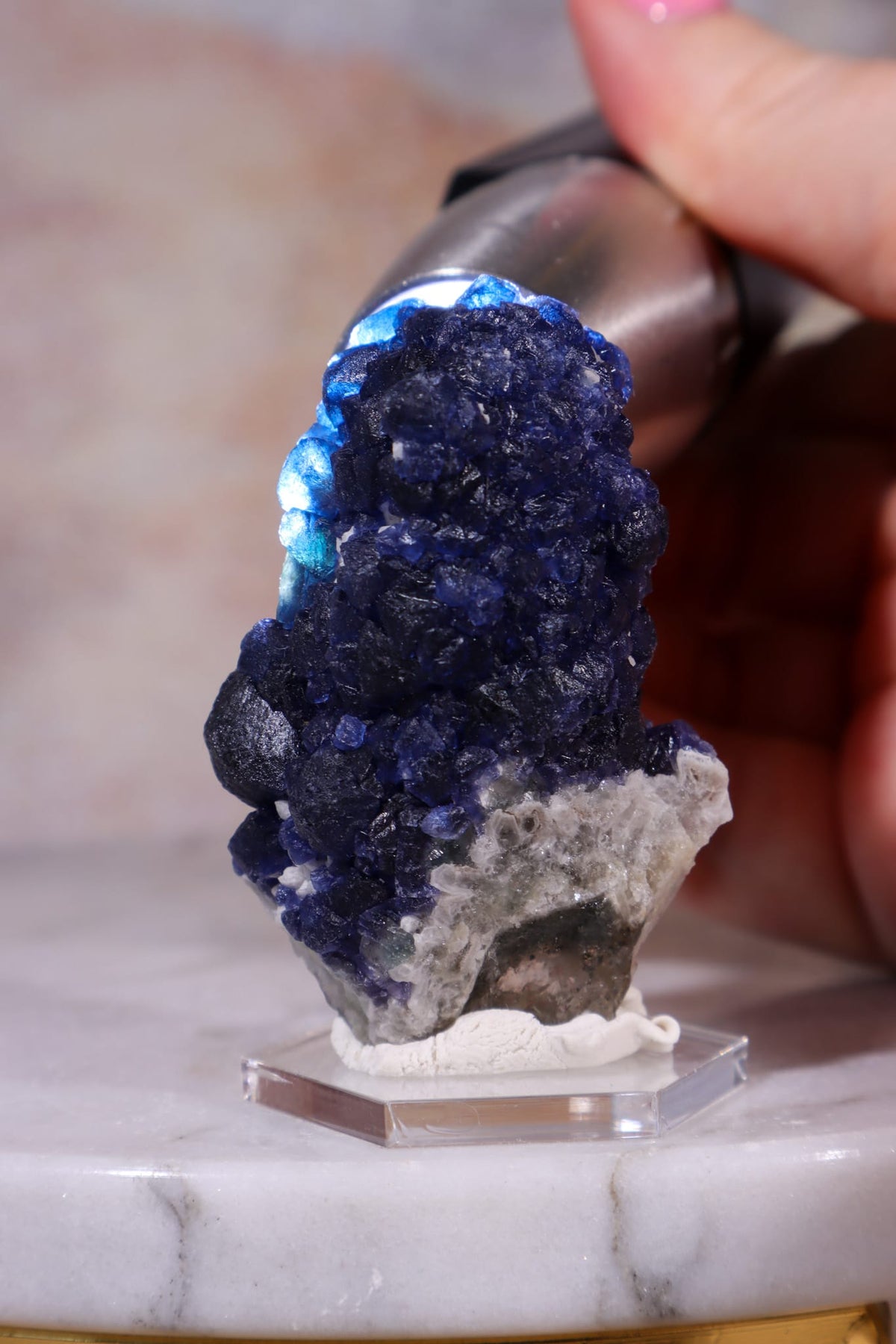 Blueberry Fluorite on Quartz | 51mm | Huanggang Mine, Inner Mongolia Minerals Tali & Loz Crystals