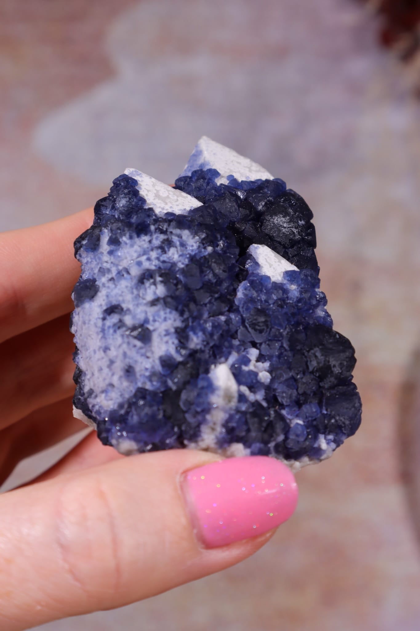 Blueberry Fluorite on Quartz | 69mm | Huanggang Mine, Inner Mongolia Minerals Tali & Loz Crystals