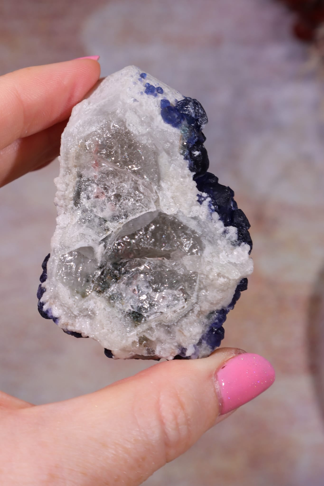 Blueberry Fluorite on Quartz | 69mm | Huanggang Mine, Inner Mongolia Minerals Tali & Loz Crystals