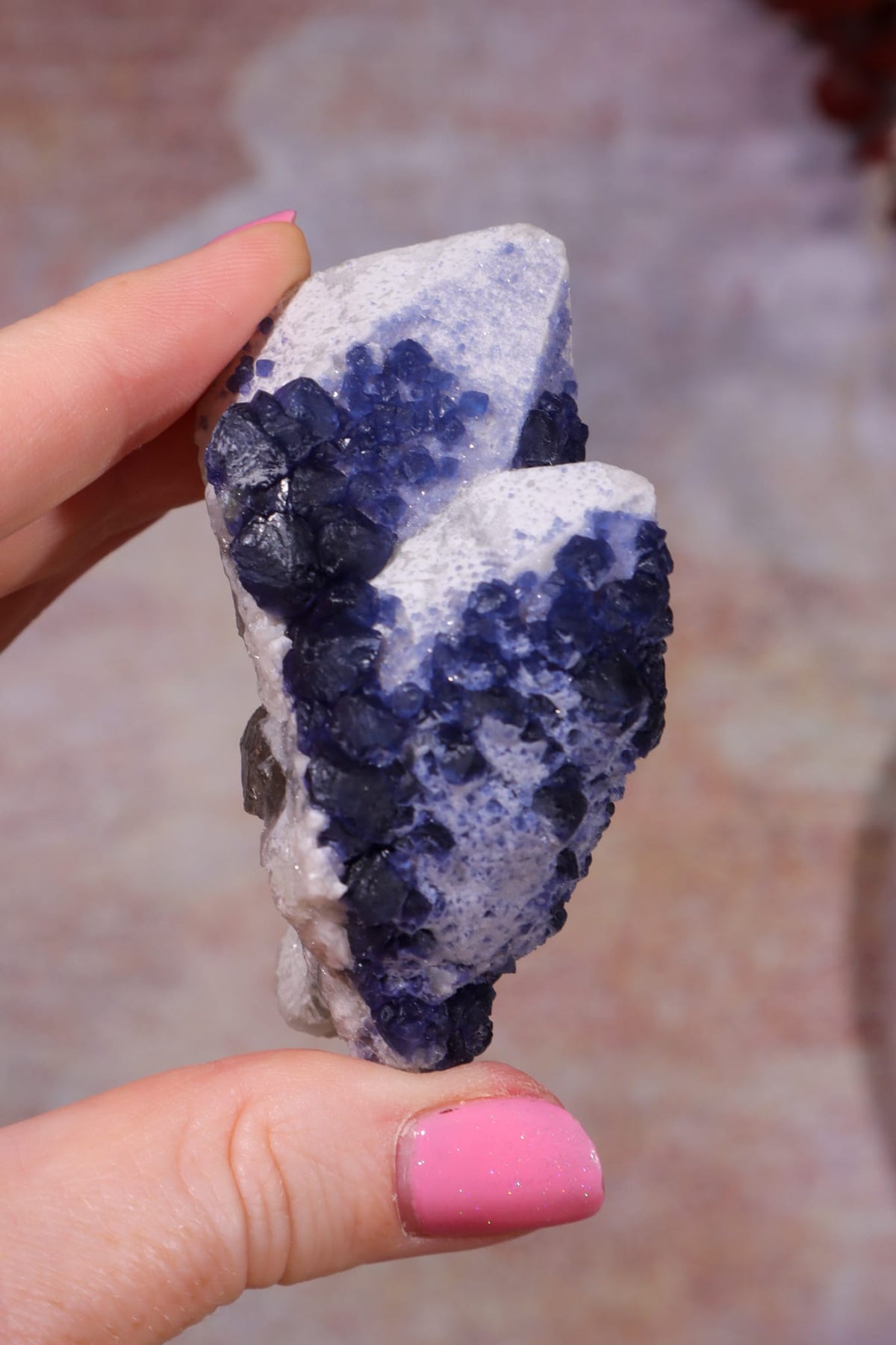 Blueberry Fluorite on Quartz | 69mm | Huanggang Mine, Inner Mongolia Minerals Tali & Loz Crystals
