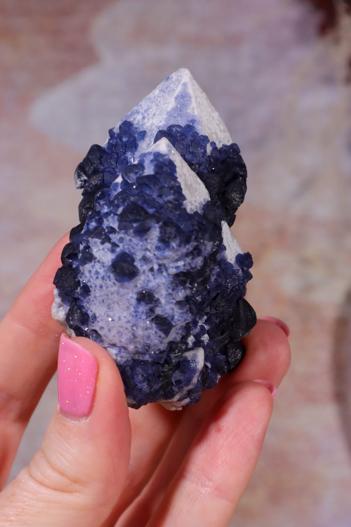 Blueberry Fluorite on Quartz | 69mm | Huanggang Mine, Inner Mongolia Minerals Tali & Loz Crystals