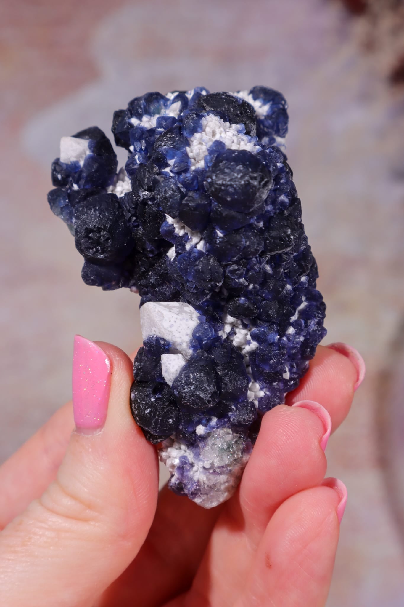 Blueberry Fluorite on Quartz | 71mm | Huanggang Mine, Inner Mongolia Minerals Tali & Loz Crystals