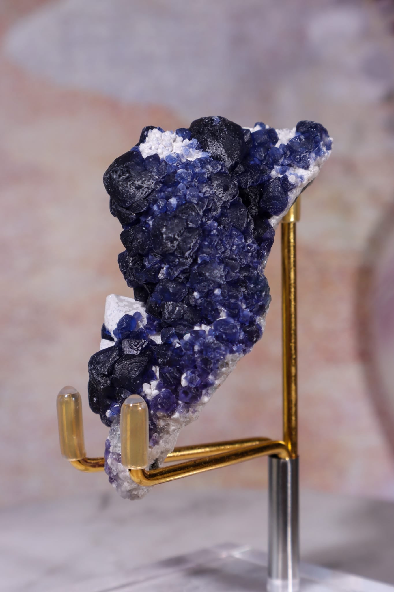 Blueberry Fluorite on Quartz | 71mm | Huanggang Mine, Inner Mongolia Minerals Tali & Loz Crystals