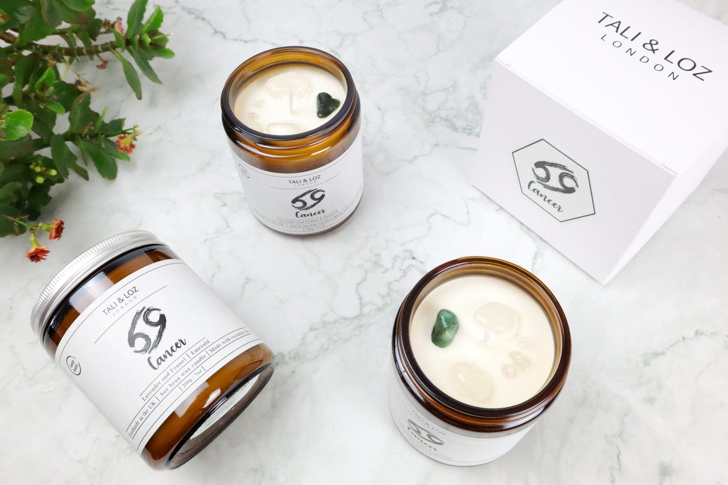 Cancer Candle with Emerald - Tali & Loz Crystals