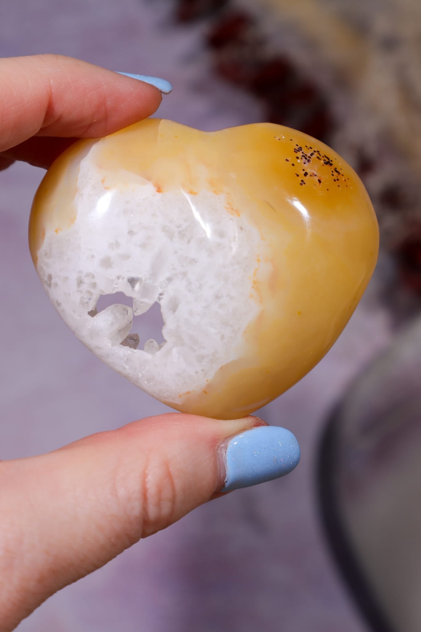 Carnelian Heart with White Quartz Druzy - 6cm, Brazil, Sold as Seen Hearts Tali & Loz Crystals