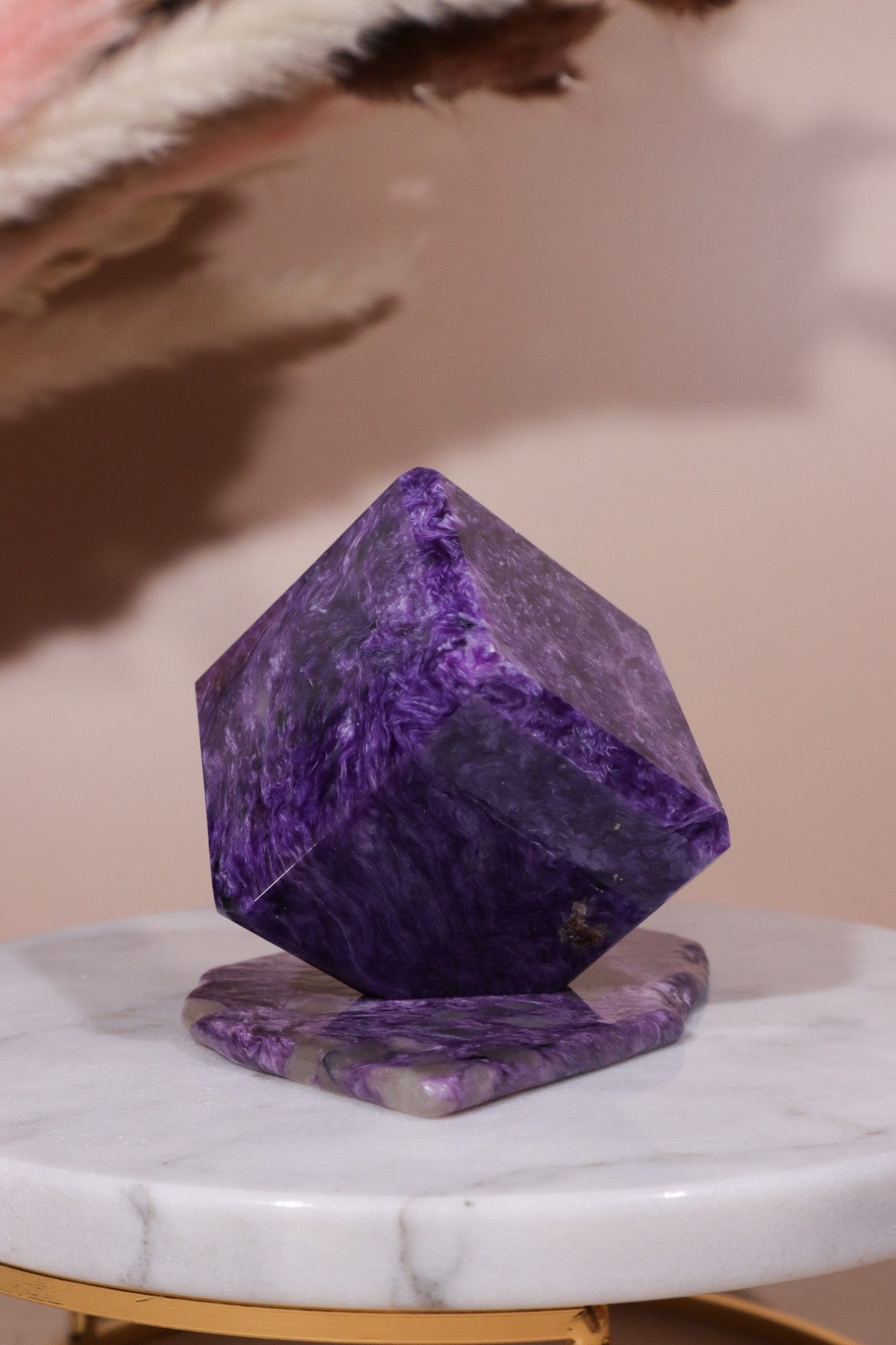 Charoite Cube on Slice Pair 7.5cm - Tali & Loz Crystals