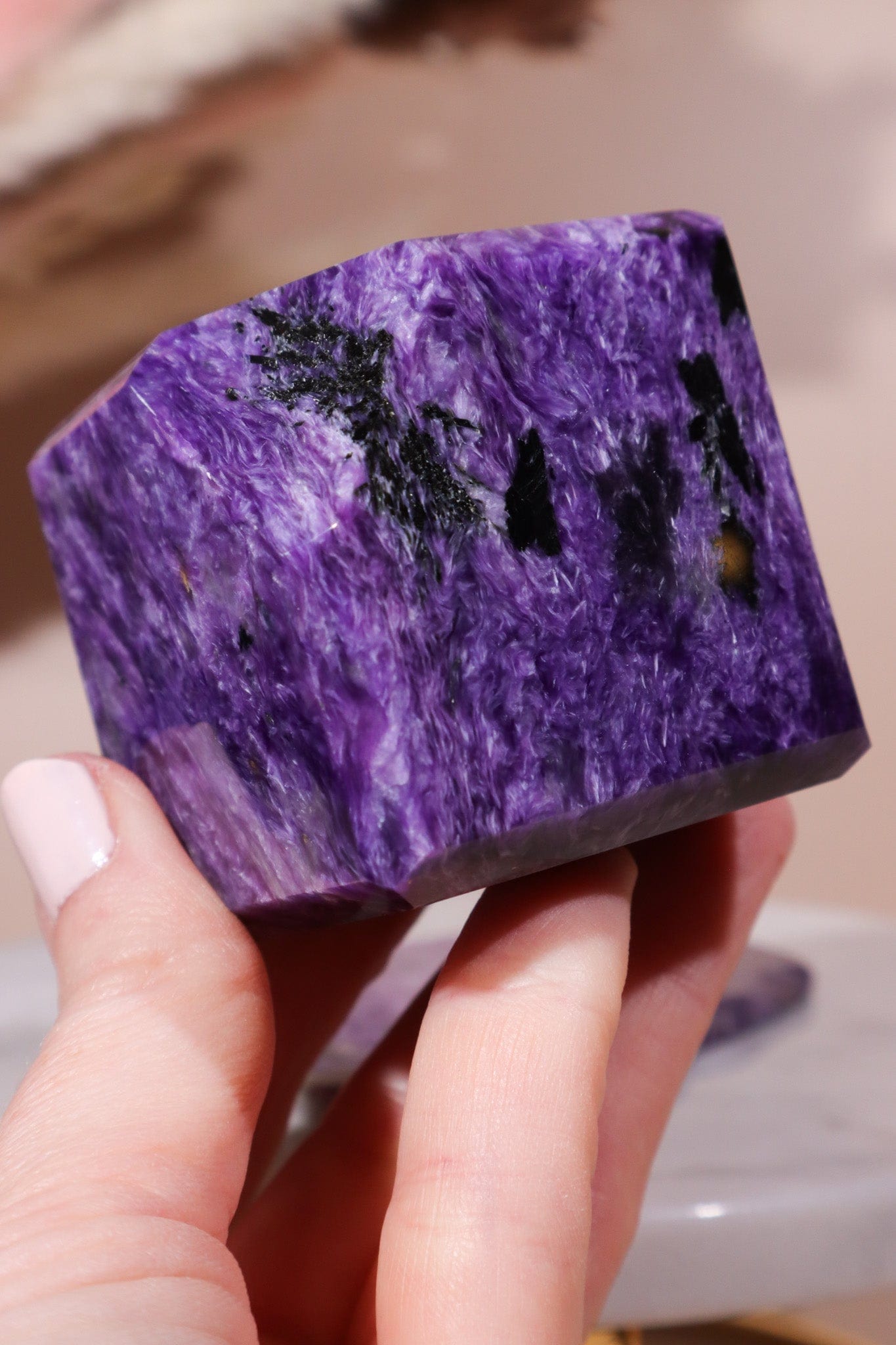 Charoite Cube on Slice Pair 7.5cm - Tali & Loz Crystals