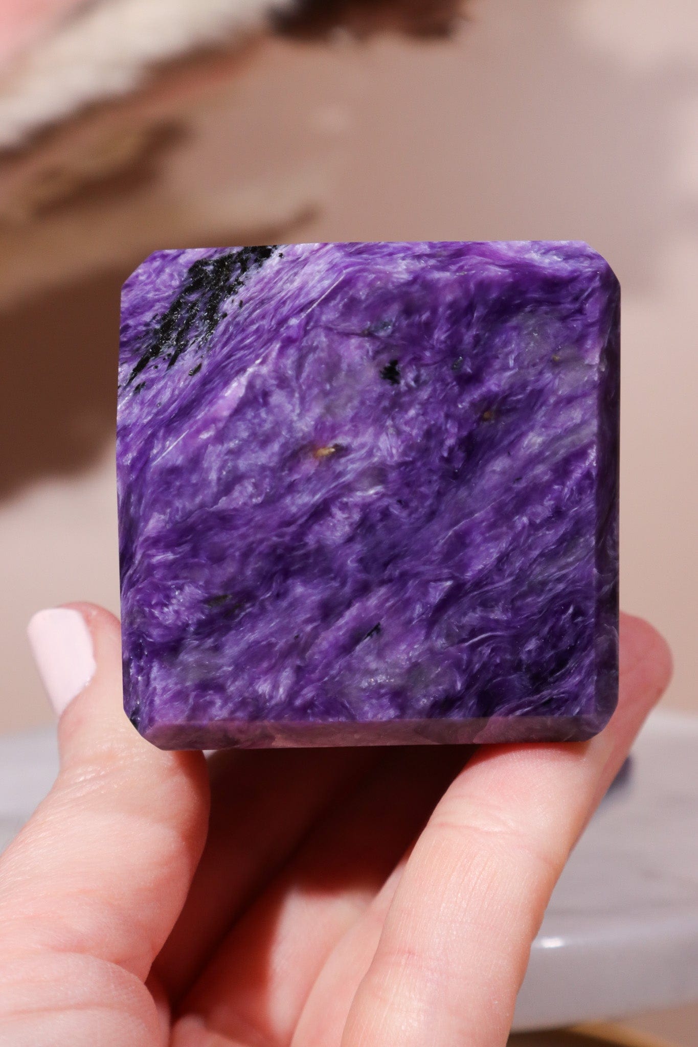 Charoite Cube on Slice Pair 7.5cm - Tali & Loz Crystals