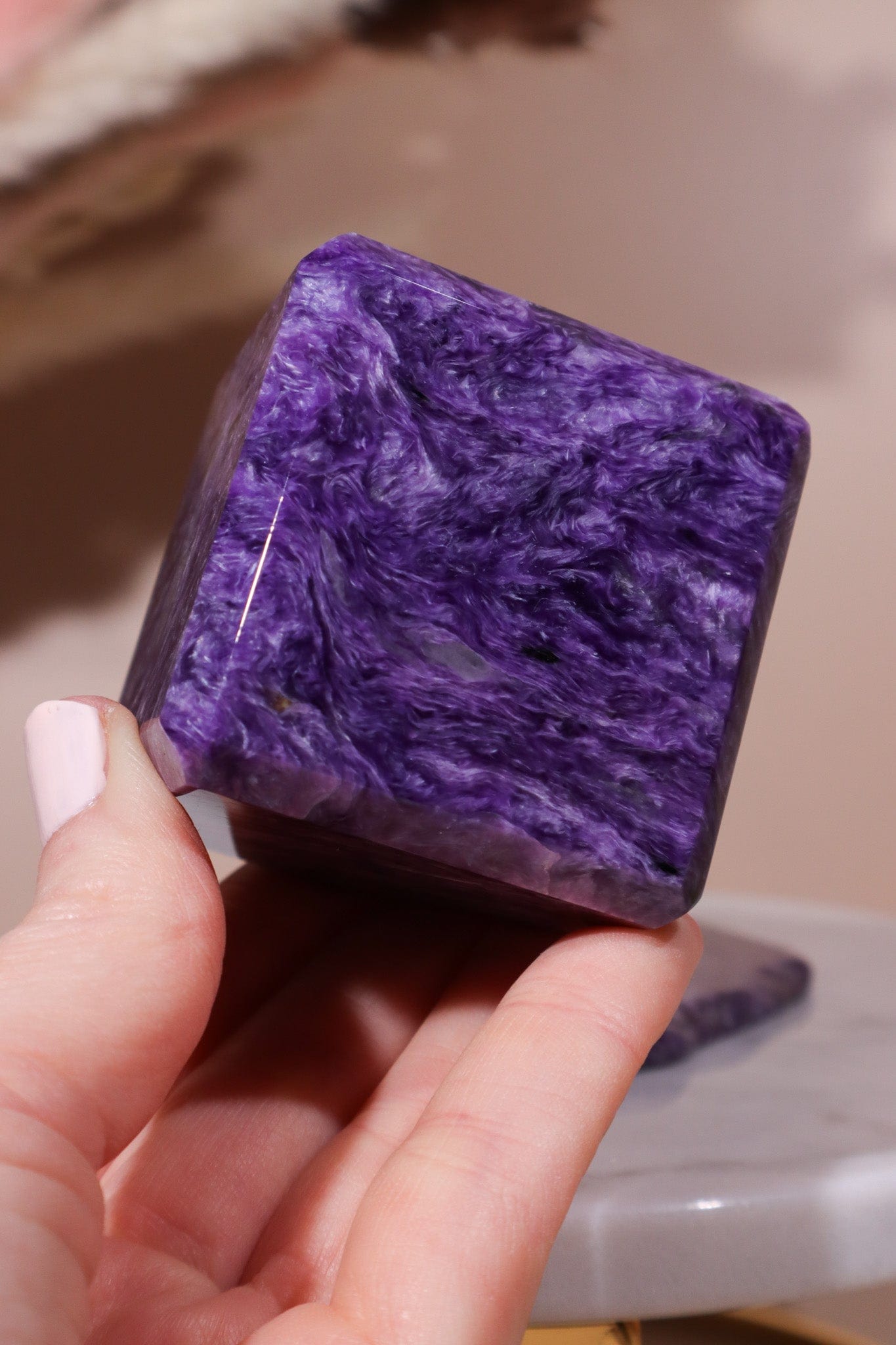 Charoite Cube on Slice Pair 7.5cm - Tali & Loz Crystals