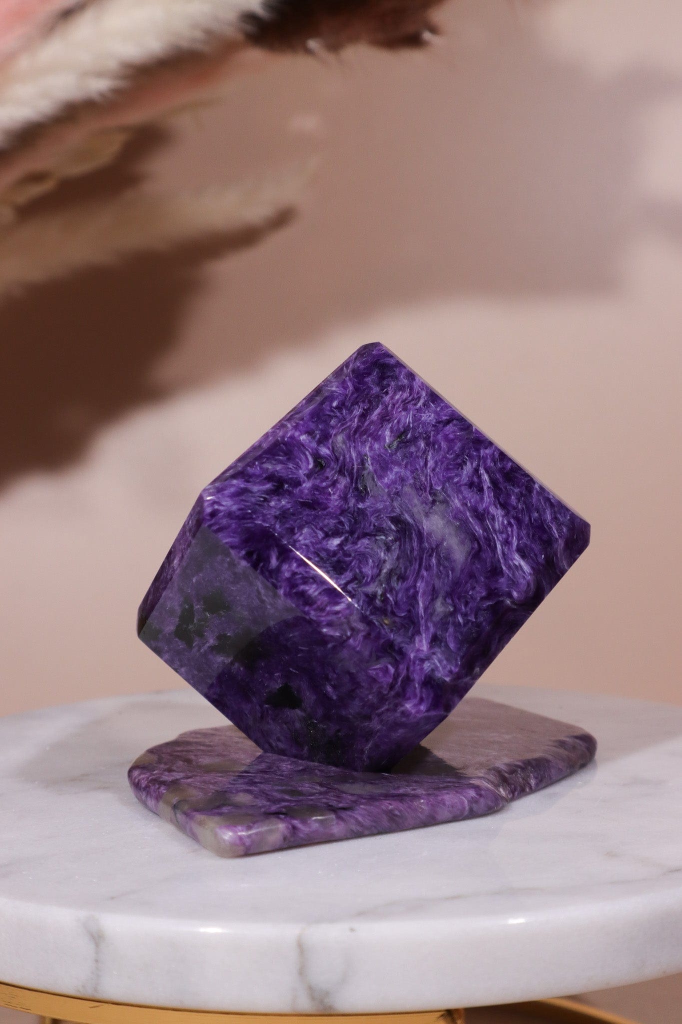 Charoite Cube on Slice Pair 7.5cm - Tali & Loz Crystals