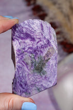 Charoite, Half Polished, Standing Freeform 123 Grams, Russia Freeforms Tali & Loz Crystals