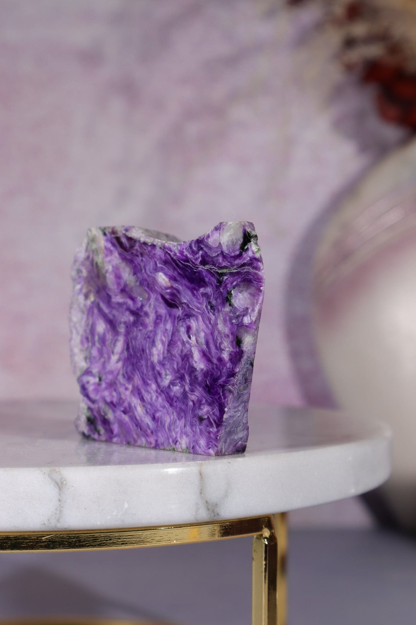 Charoite, Half Polished, Standing Freeform 123 Grams, Russia Freeforms Tali & Loz Crystals