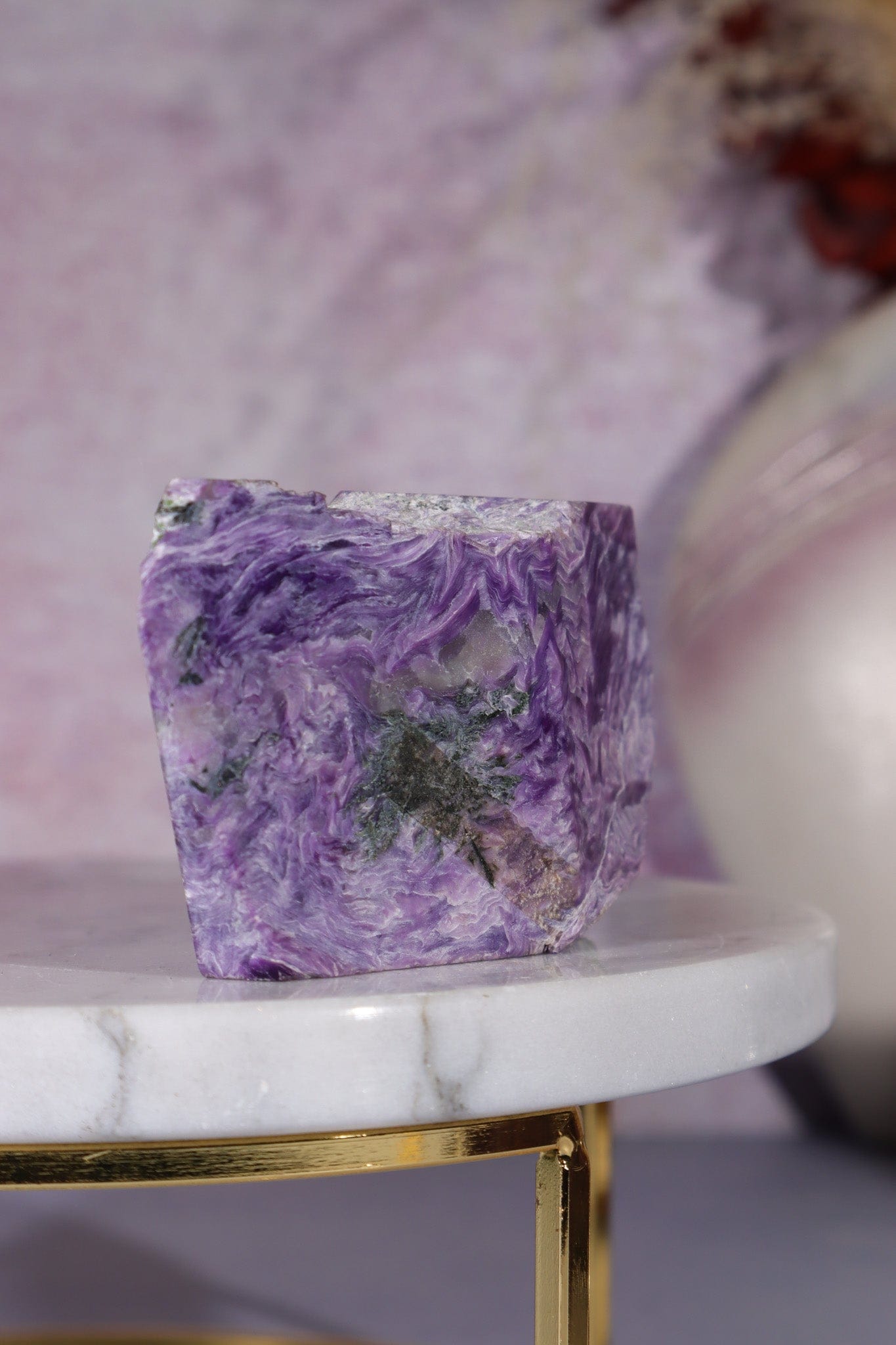 Charoite, Half Polished, Standing Freeform 123 Grams, Russia Freeforms Tali & Loz Crystals