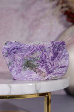 Charoite, Half Polished, Standing Freeform 123 Grams, Russia Freeforms Tali & Loz Crystals