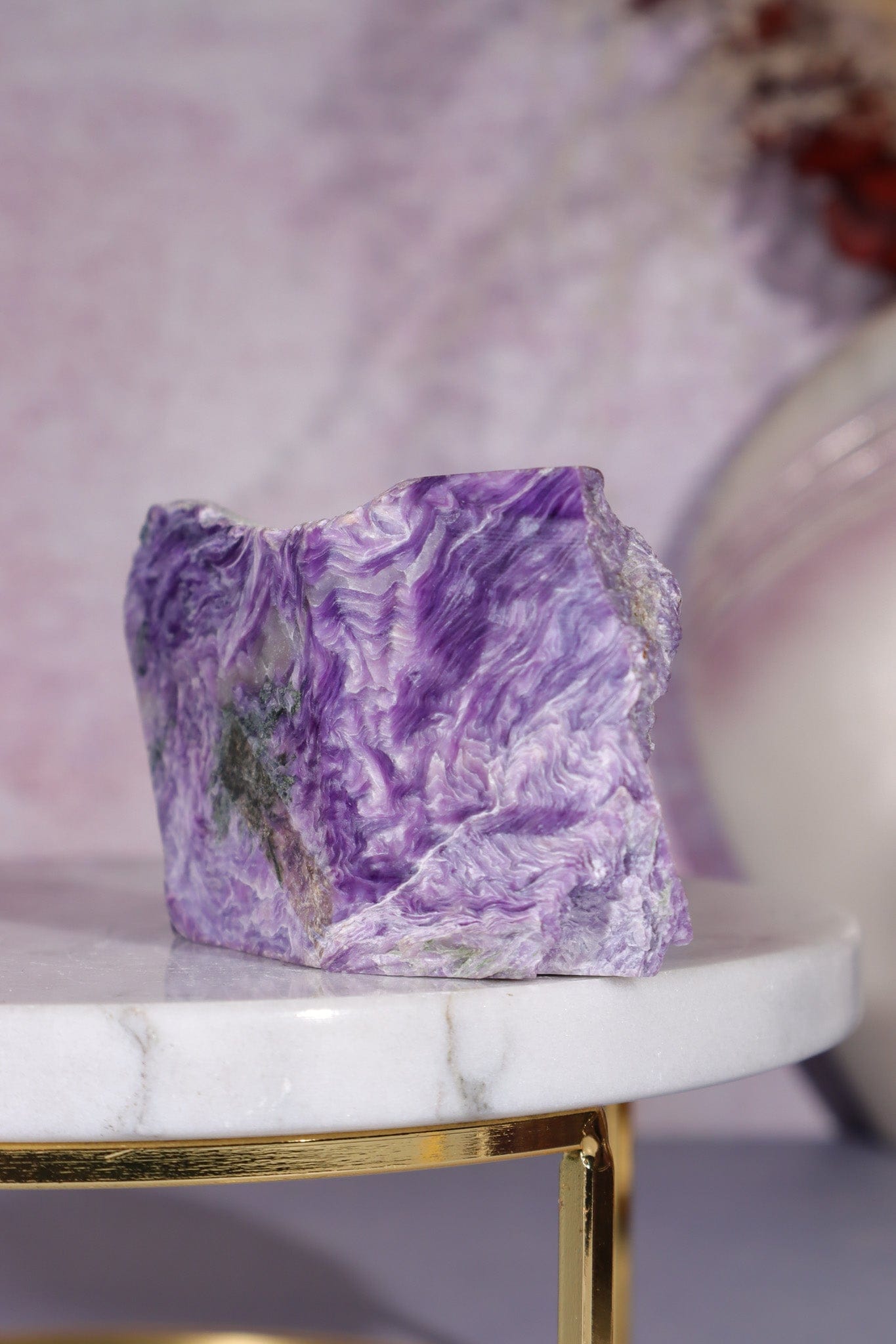 Charoite, Half Polished, Standing Freeform 123 Grams, Russia Freeforms Tali & Loz Crystals