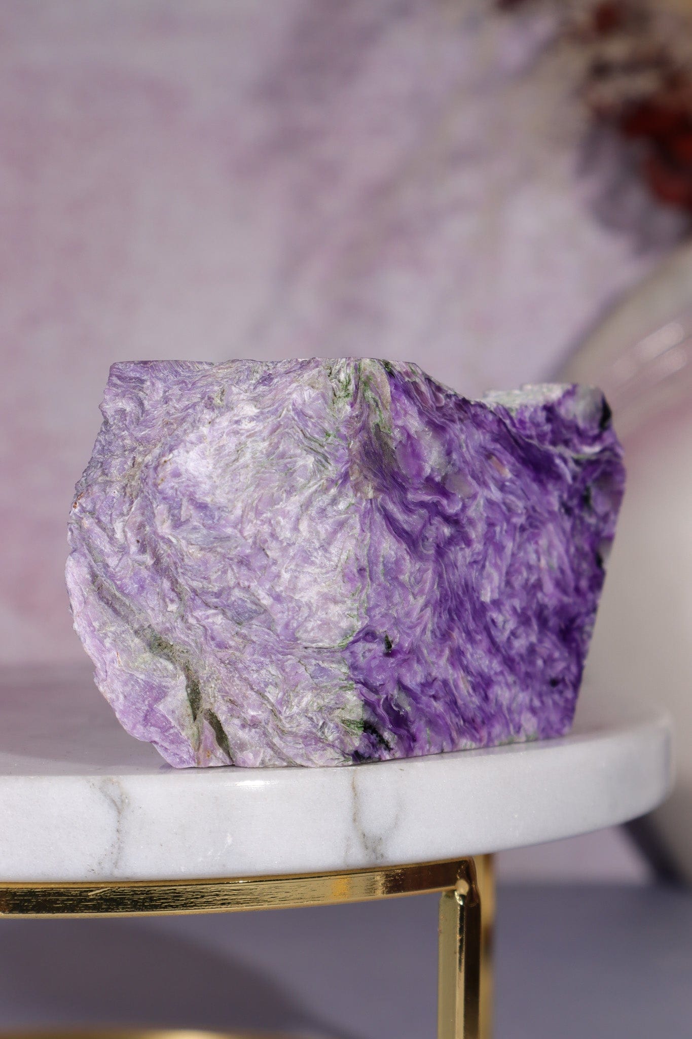 Charoite, Half Polished, Standing Freeform 123 Grams, Russia Freeforms Tali & Loz Crystals