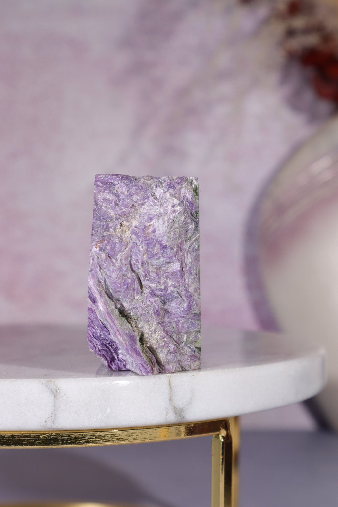 Charoite, Half Polished, Standing Freeform 123 Grams, Russia Freeforms Tali & Loz Crystals