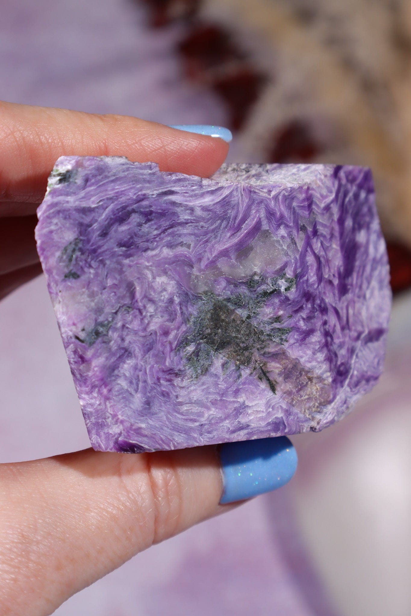Charoite, Half Polished, Standing Freeform 123 Grams, Russia Freeforms Tali & Loz Crystals