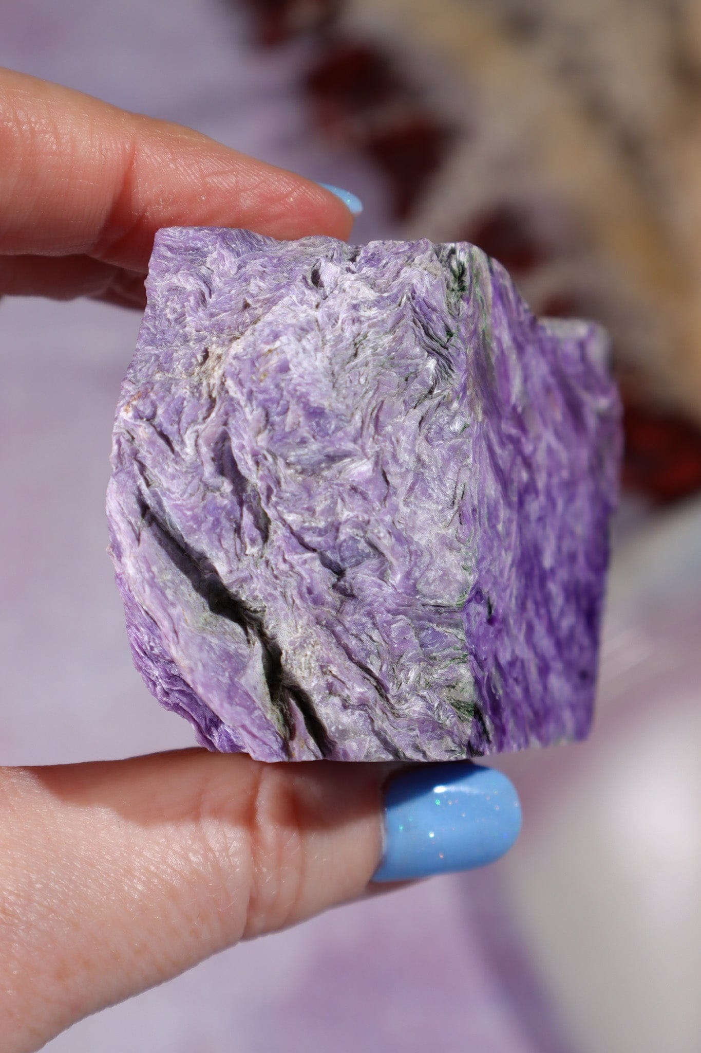 Charoite, Half Polished, Standing Freeform 123 Grams, Russia Freeforms Tali & Loz Crystals