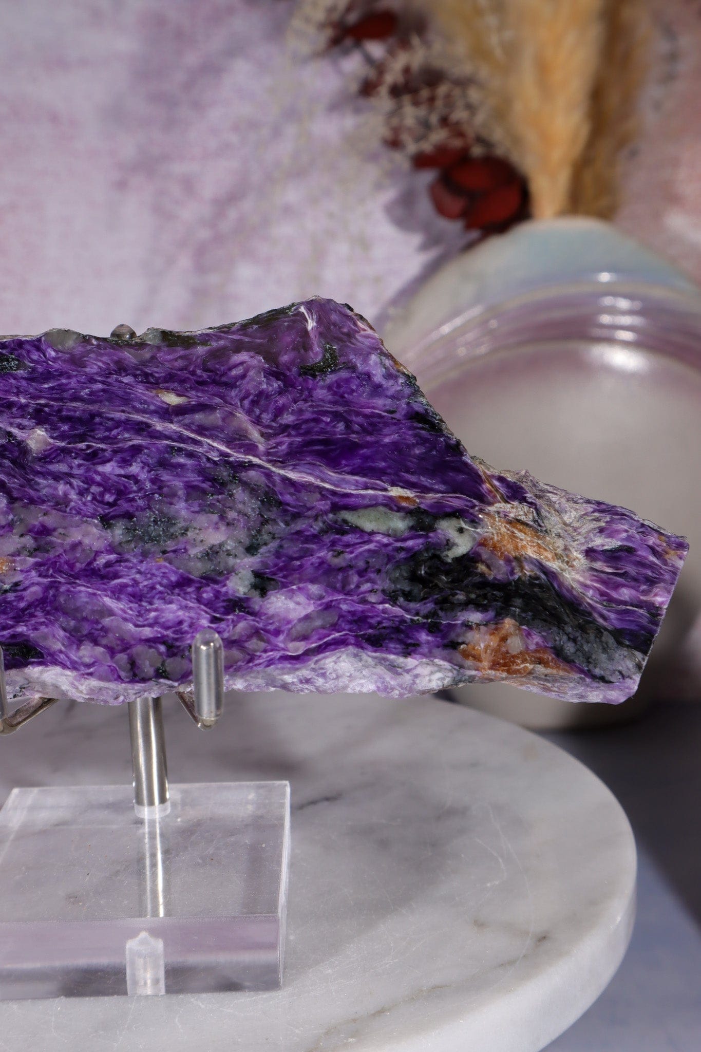 Charoite Rough Edge Slice 15.5cm, Russia Slices Tali & Loz Crystals