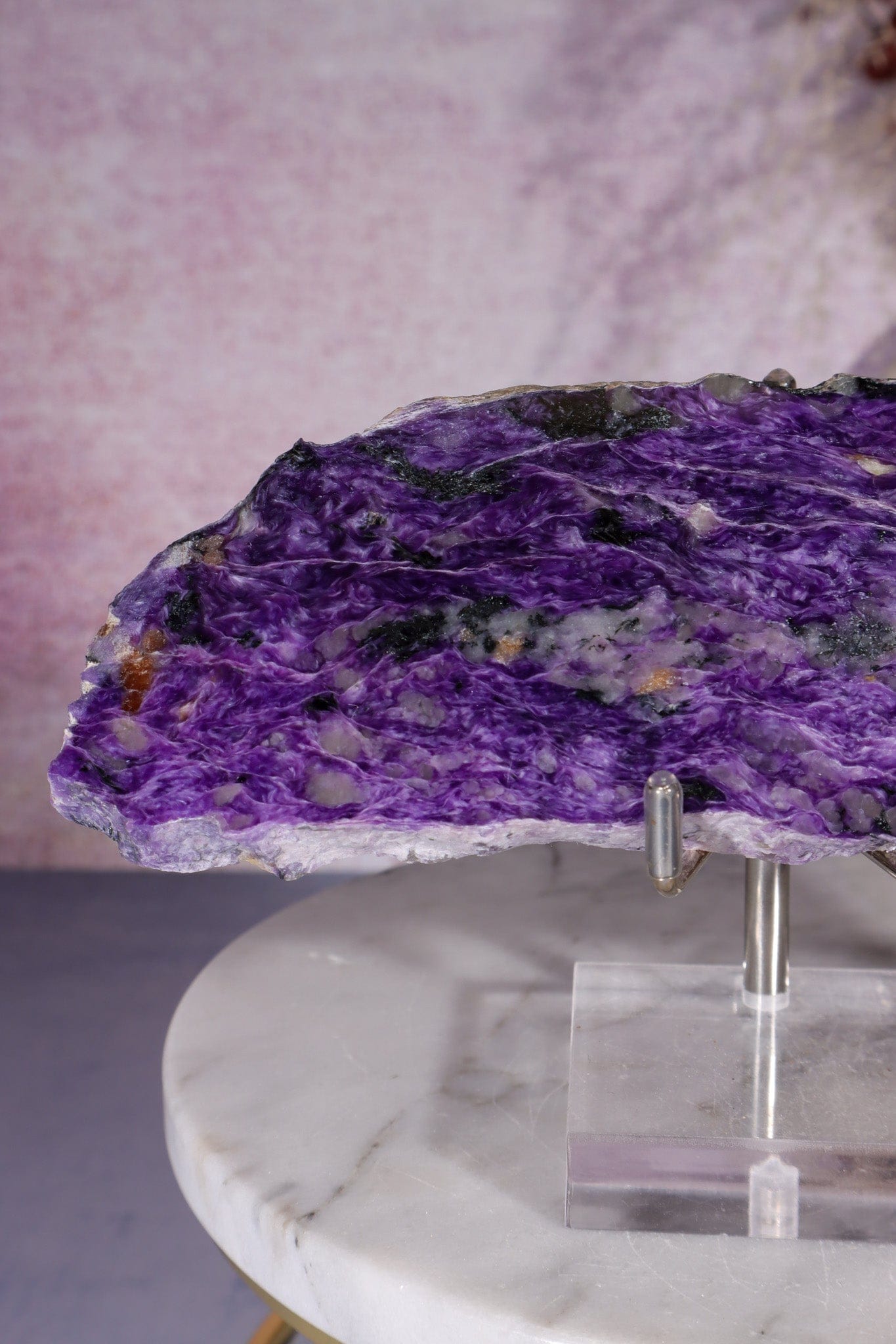 Charoite Rough Edge Slice 15.5cm, Russia Slices Tali & Loz Crystals
