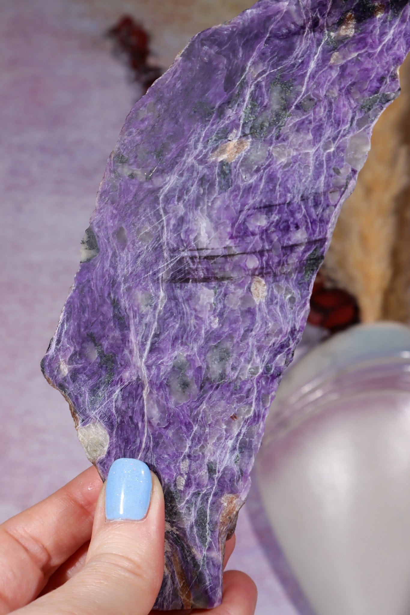 Charoite Rough Edge Slice 15.5cm, Russia Slices Tali & Loz Crystals