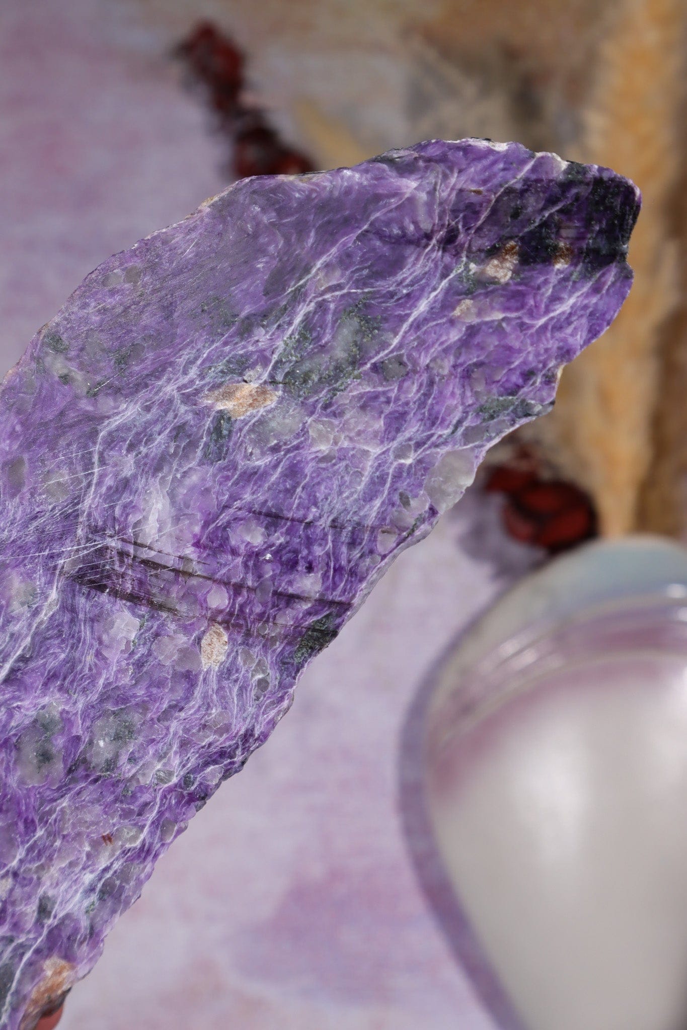 Charoite Rough Edge Slice 15.5cm, Russia Slices Tali & Loz Crystals