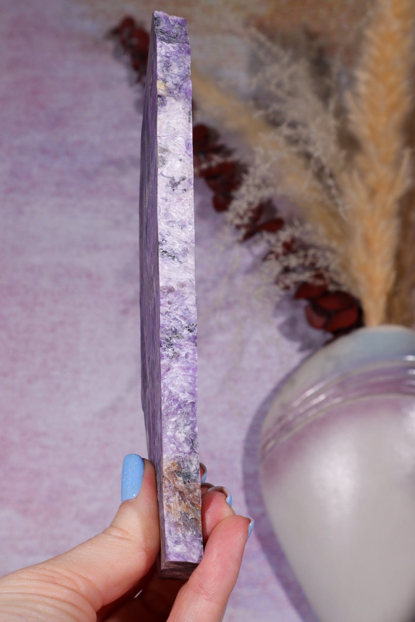 Charoite Rough Edge Slice 15.5cm, Russia Slices Tali & Loz Crystals
