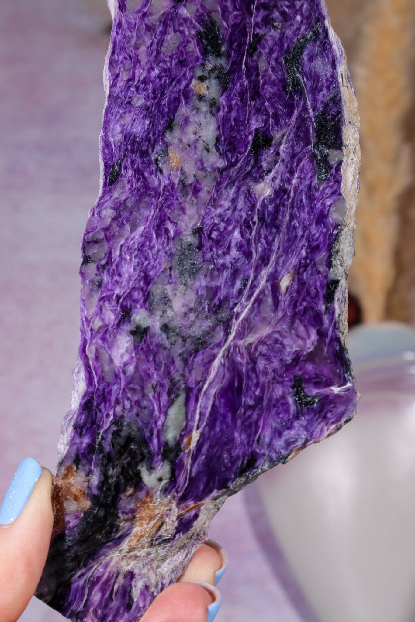 Charoite Rough Edge Slice 15.5cm, Russia Slices Tali & Loz Crystals