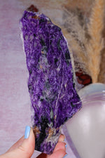 Charoite Rough Edge Slice 15.5cm, Russia Slices Tali & Loz Crystals
