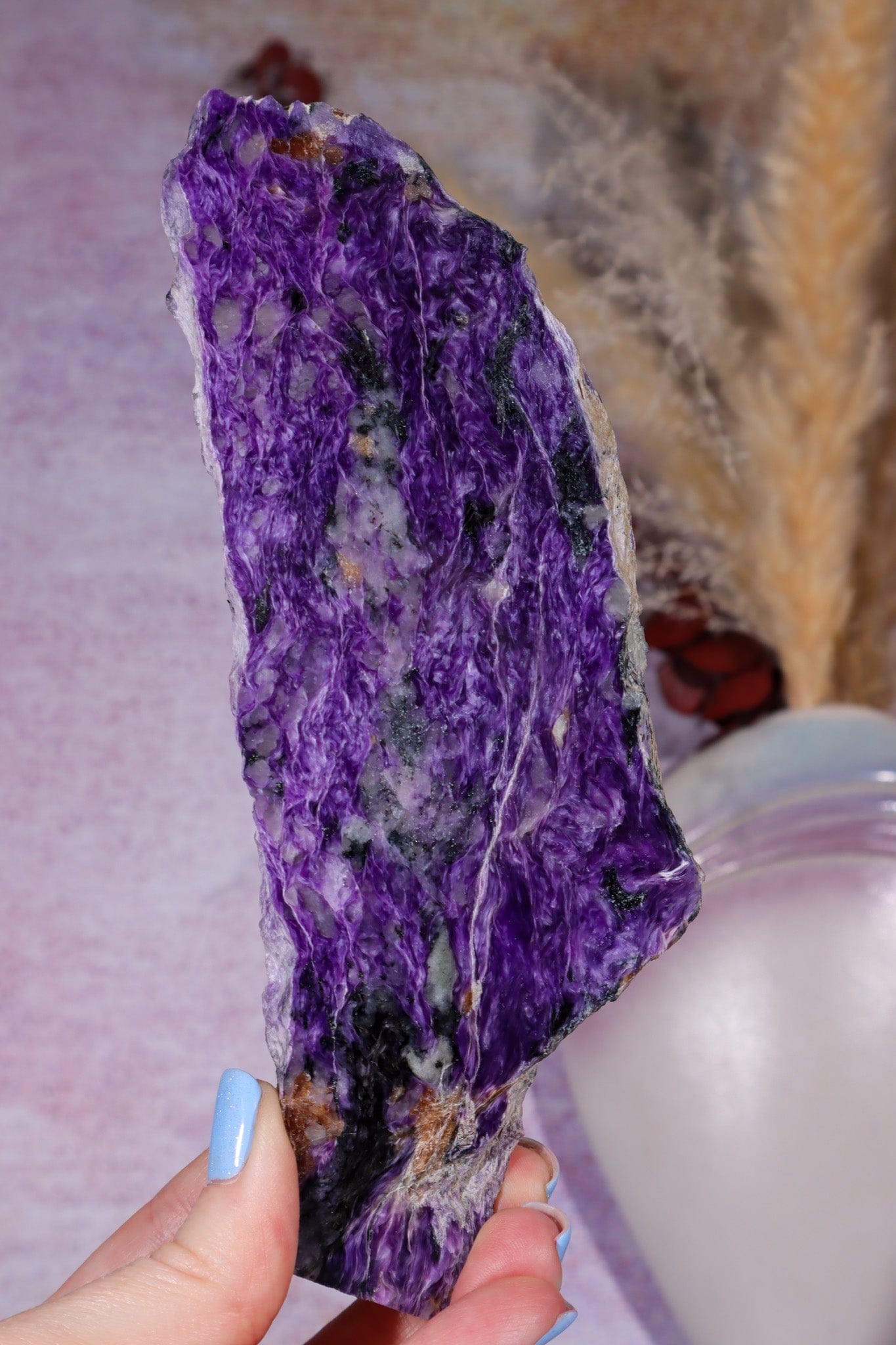 Charoite Rough Edge Slice 15.5cm, Russia Slices Tali & Loz Crystals