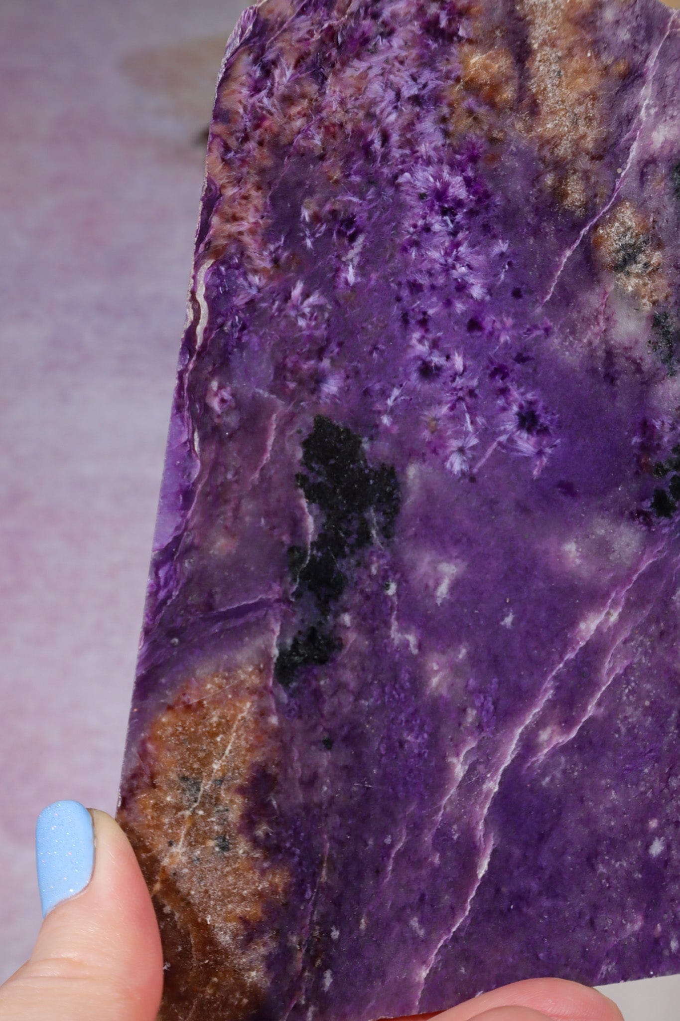 Charoite Slice 14.8cm, Russia Slices Tali & Loz Crystals