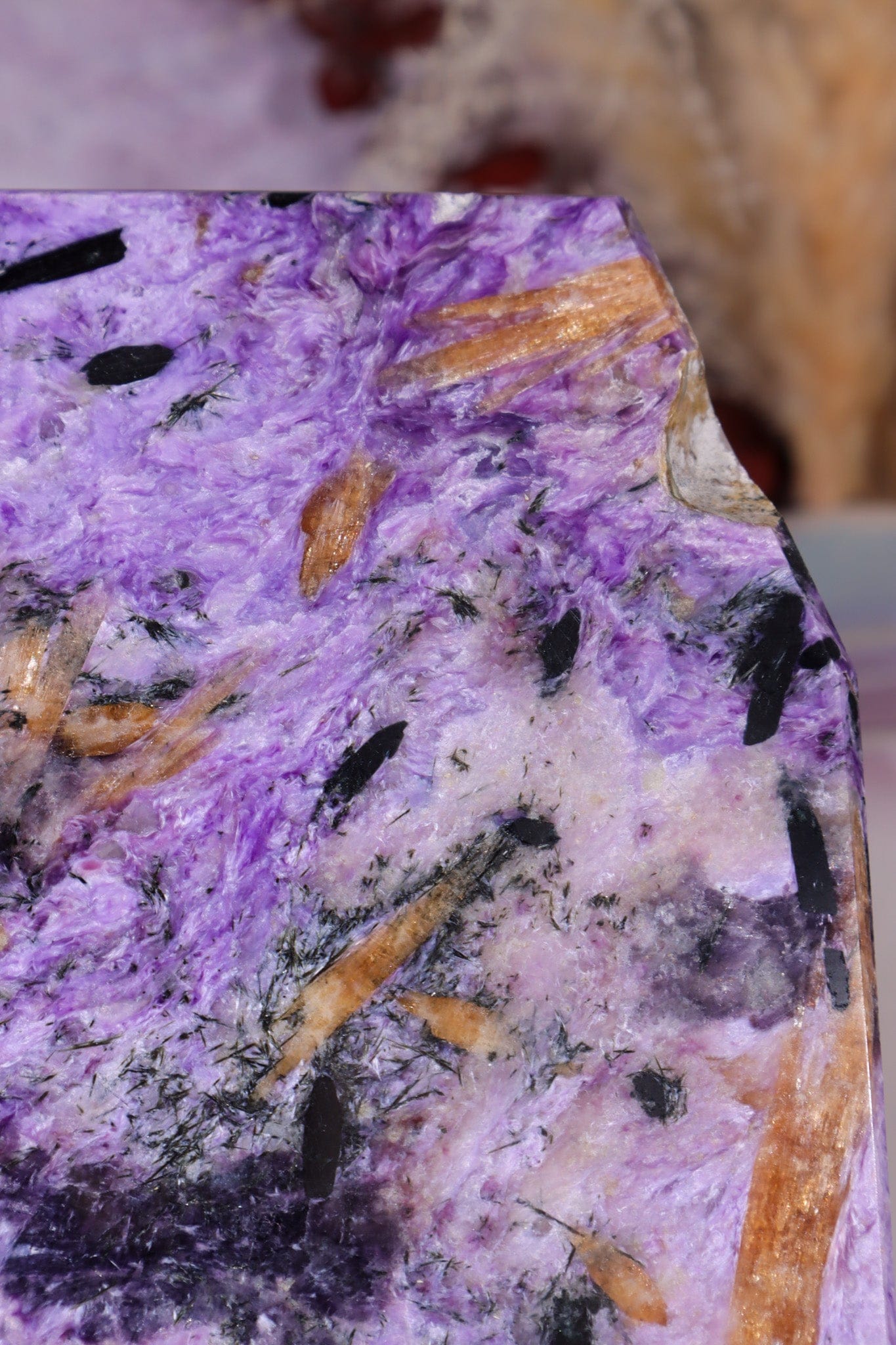 Charoite with Tinaksite and Aegirine Slice 14.5cm, Russia Slices Tali & Loz Crystals