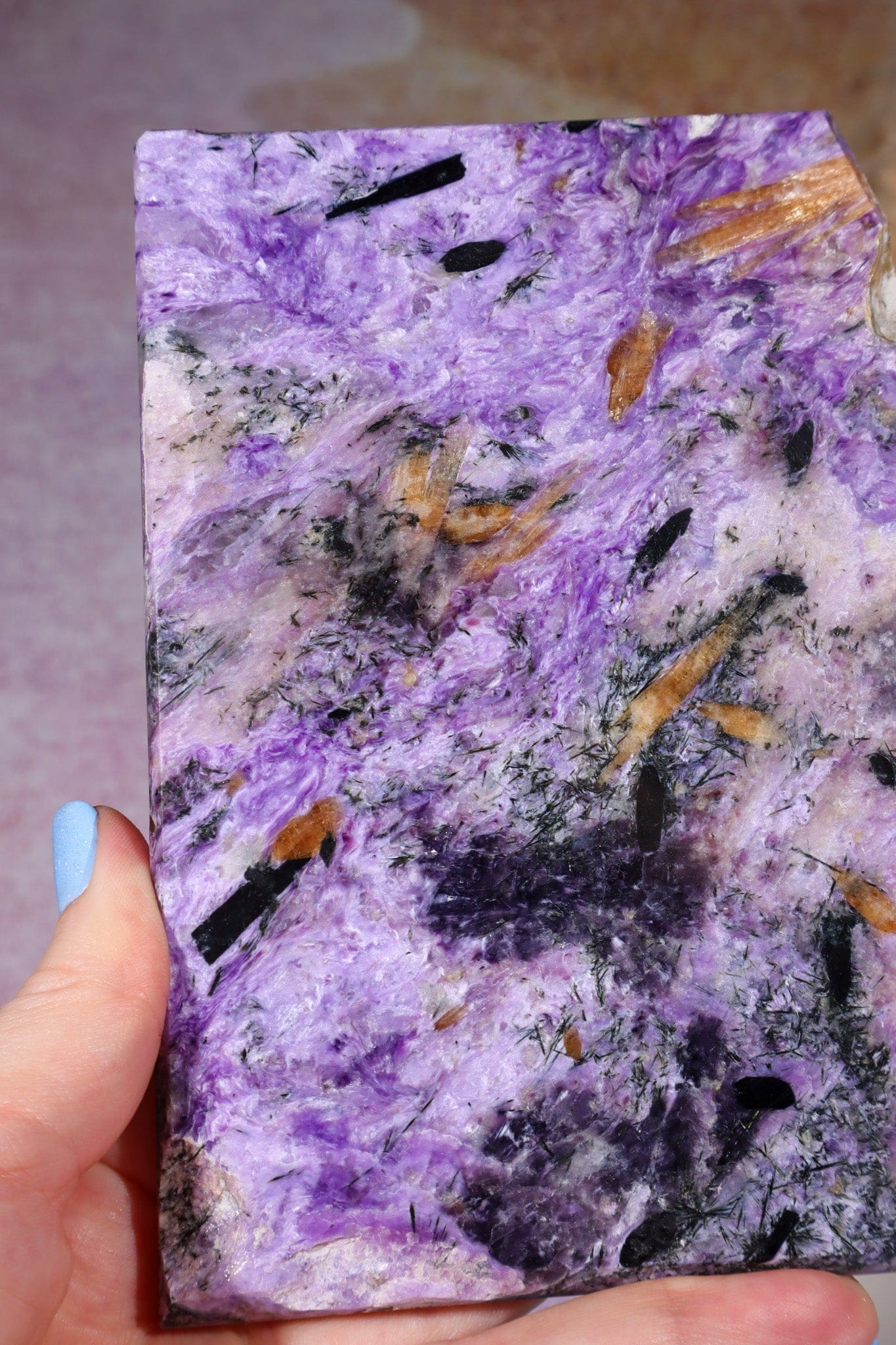 Charoite with Tinaksite and Aegirine Slice 14.5cm, Russia Slices Tali & Loz Crystals