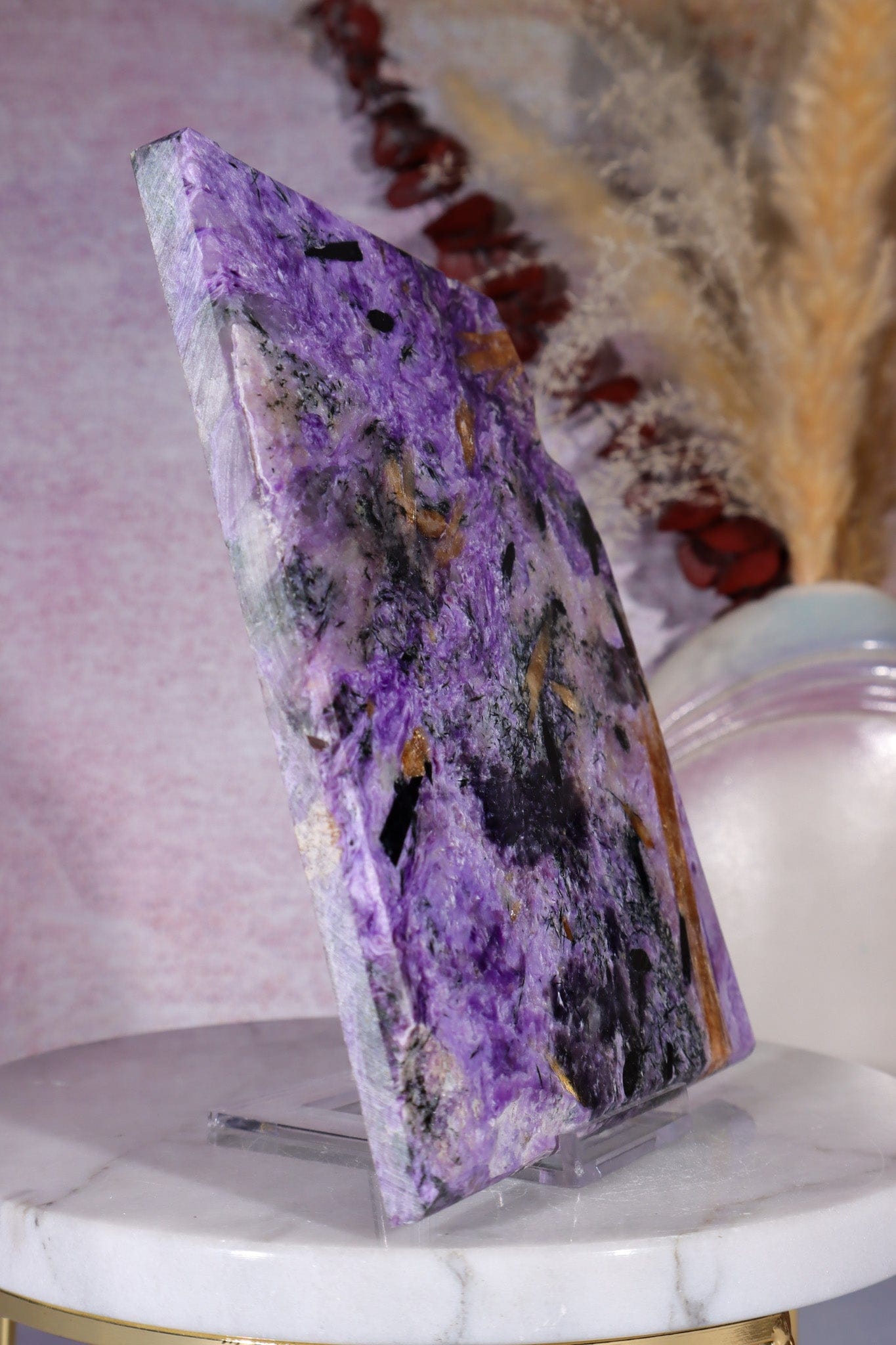 Charoite with Tinaksite and Aegirine Slice 14.5cm, Russia Slices Tali & Loz Crystals